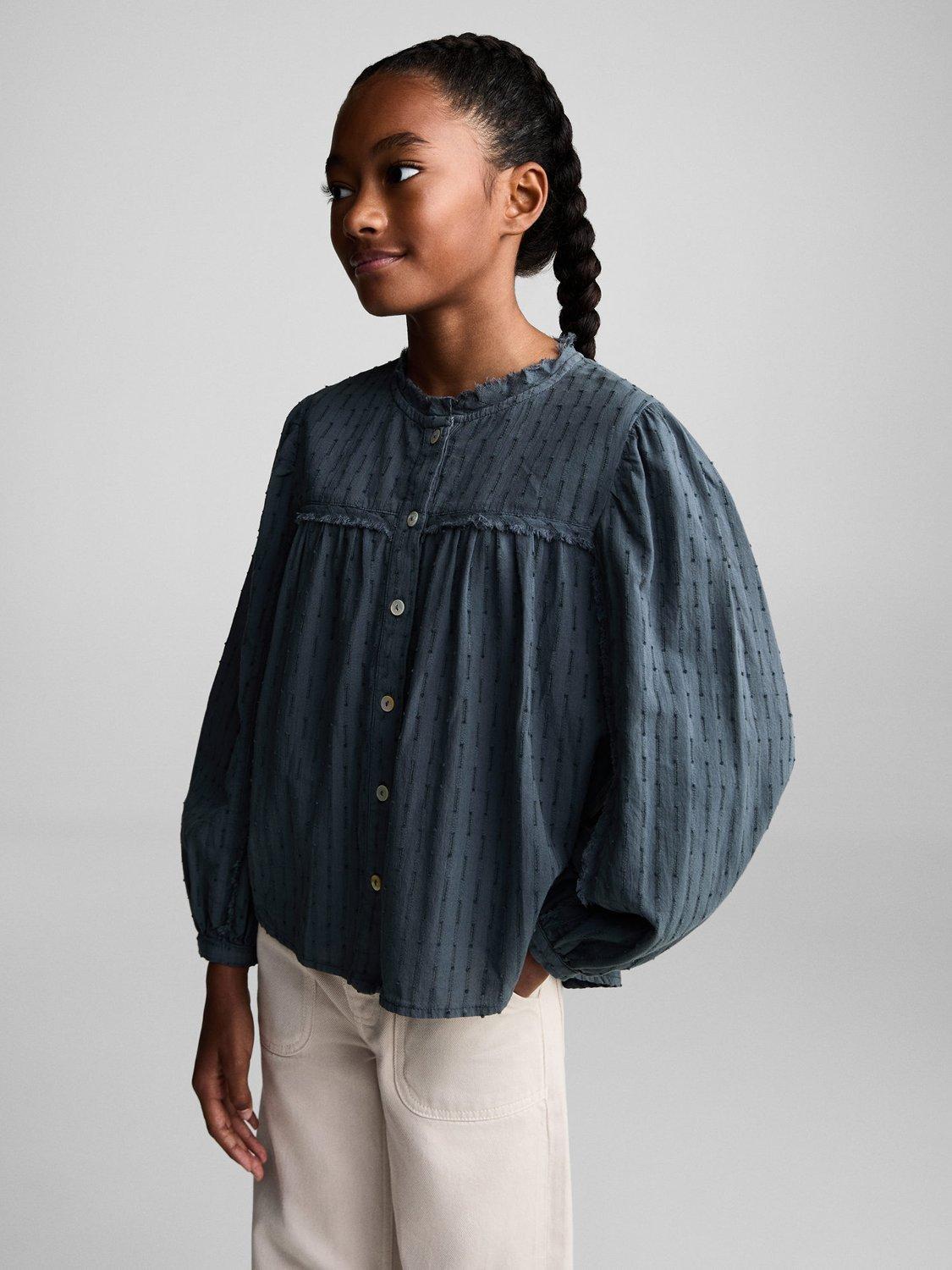 Mango Kids' Chispa Cotton Blouse, Dark Blue