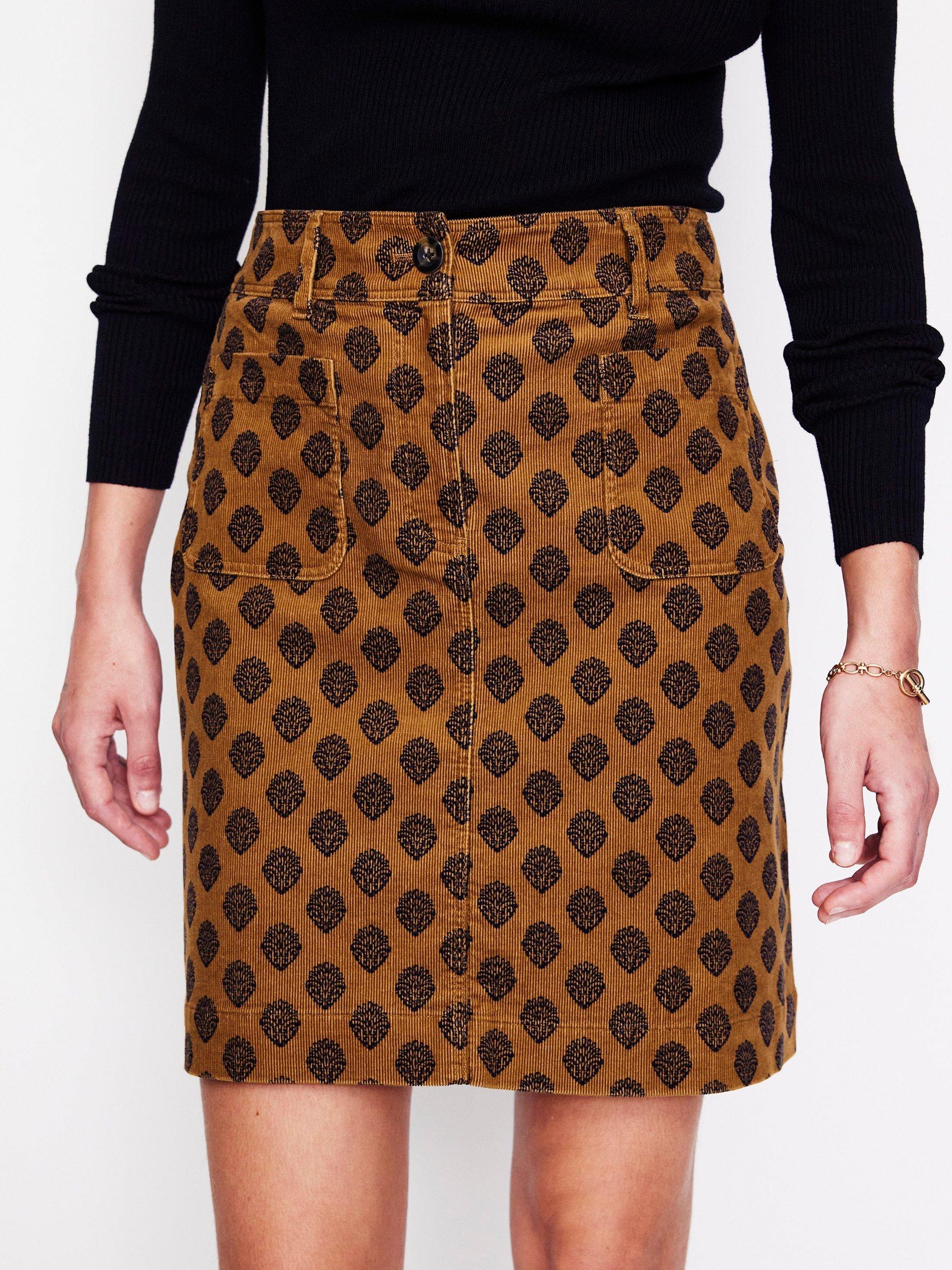 Product image 4 of 5, which shows Boden Estella Fern Corduroy Mini Skirt, Brown/Black, 12
