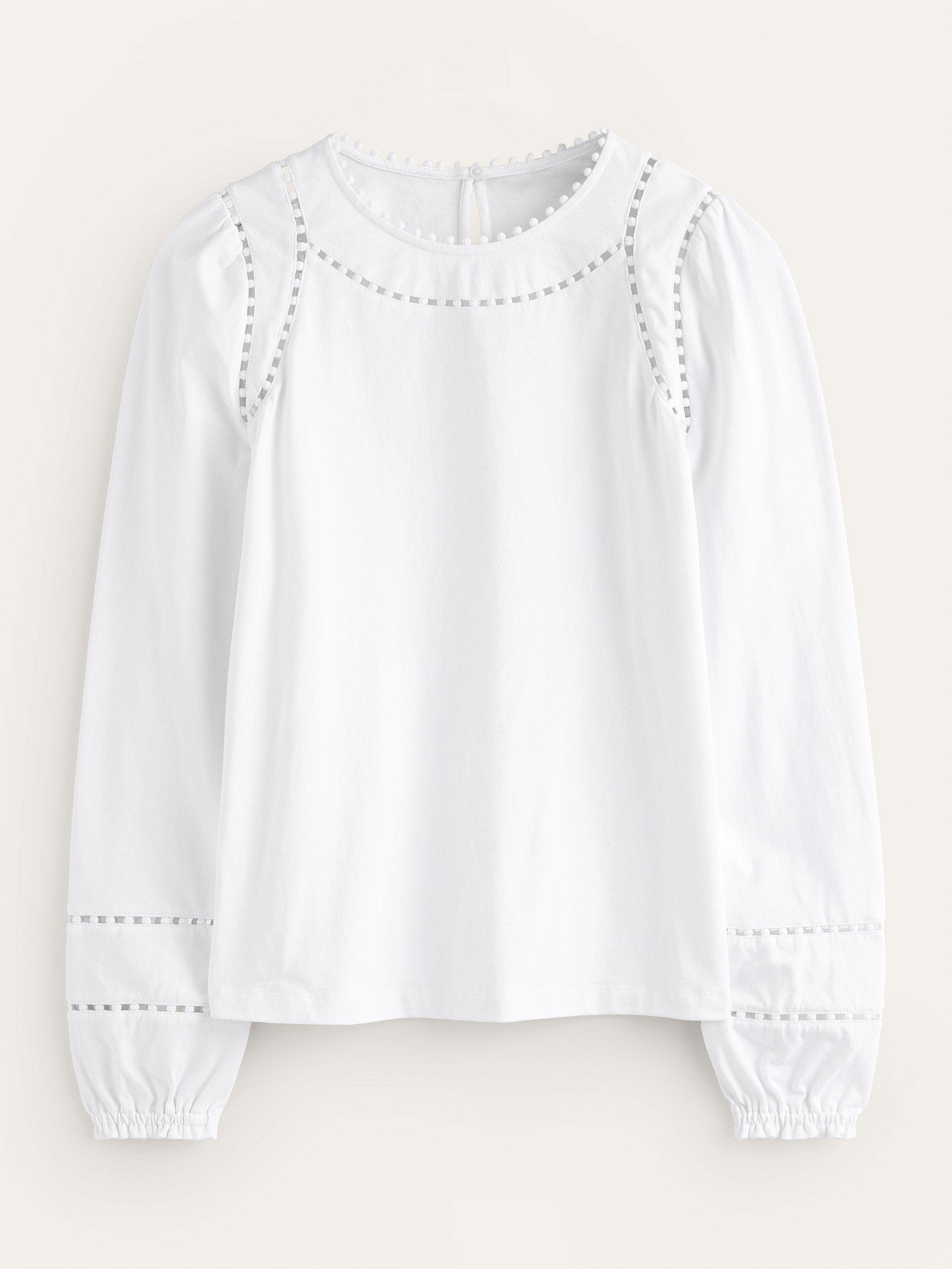 Boden Mila Puff Shoulder Long Sleeve Top White