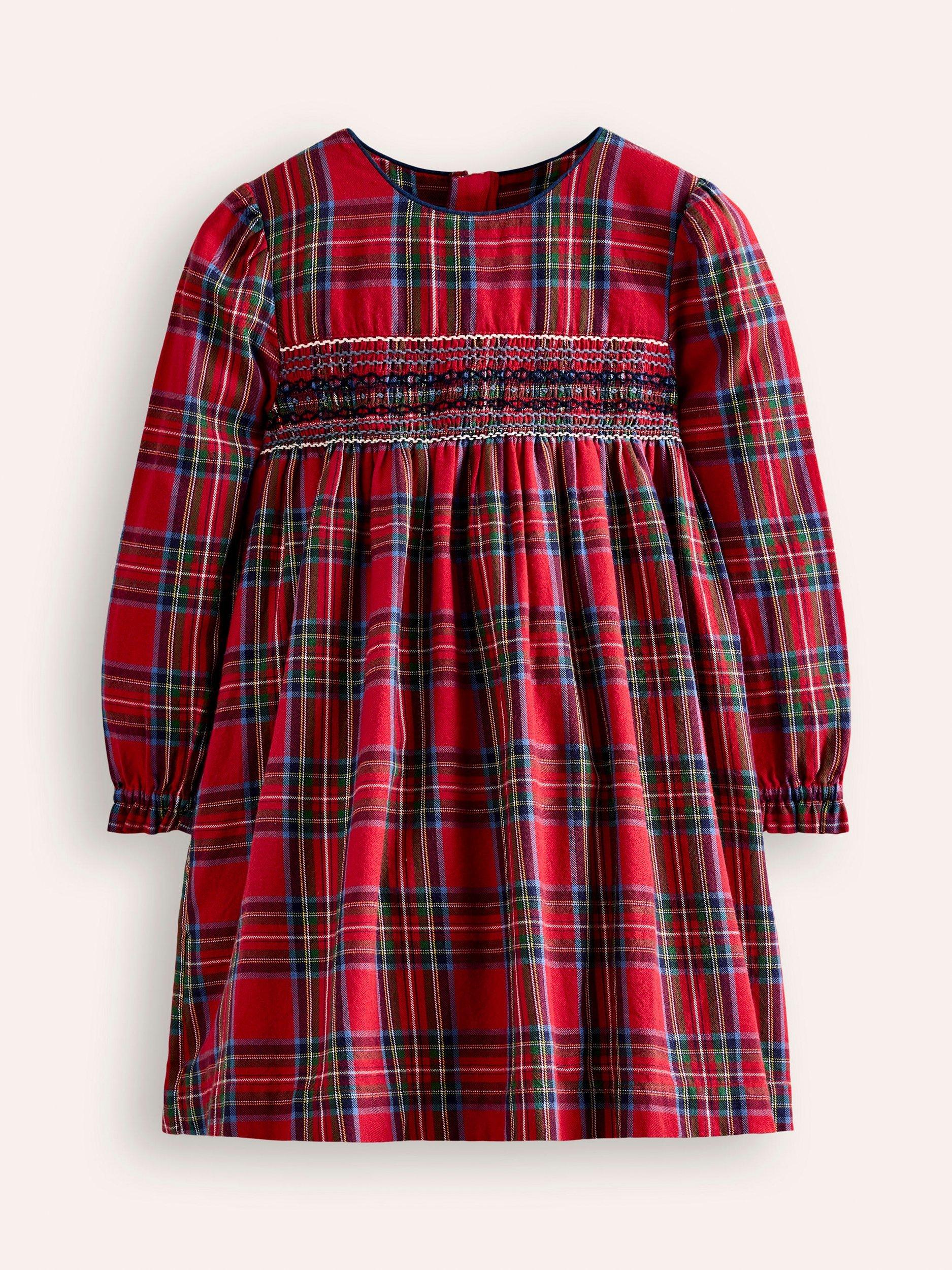 Mini Boden Kids Bess Cosy Smocked Dress Red And Blue Check