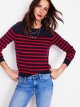 Boden Eva Cashmere Stripe Jumper, Navy/Red