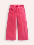 Mini Boden Kids' Heart Pocket Velour Drawstring Wide Leg Joggers, Rose Pink