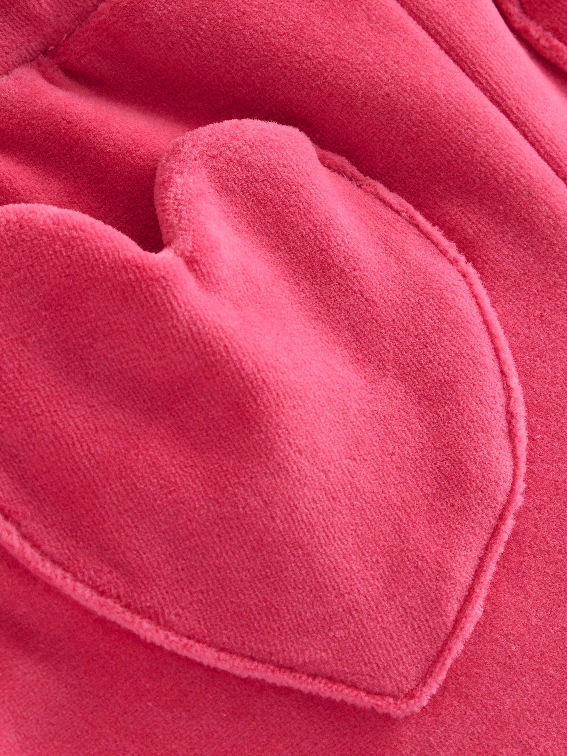 Product image 3 of 3, which shows Mini Boden Kids' Heart Pocket Velour Drawstring Wide Leg Joggers, Rose Pink, 2-3 years