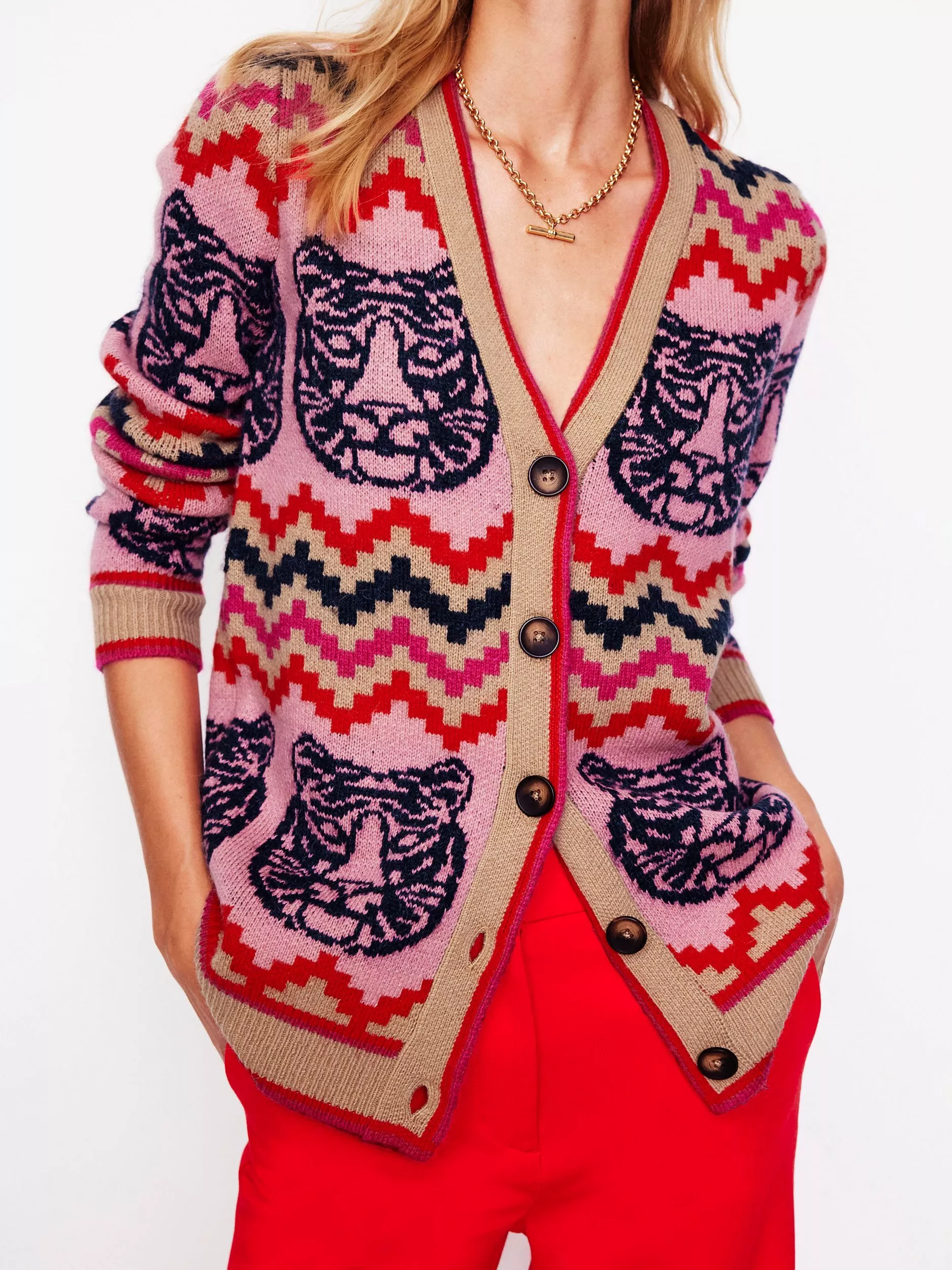 Pull cardigan fille Mini Boden vert Fair Isle tricot • 3-4 ans