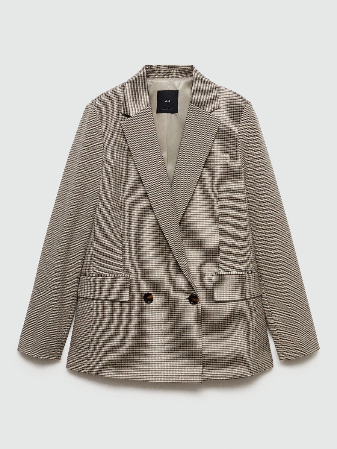 Product image 3 of 7, which shows Mango Charlotte Dogtooth Blazer, Brown/Multi, XXXL