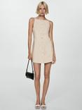 Mango Shannon Button Mini Dress, Light Beige