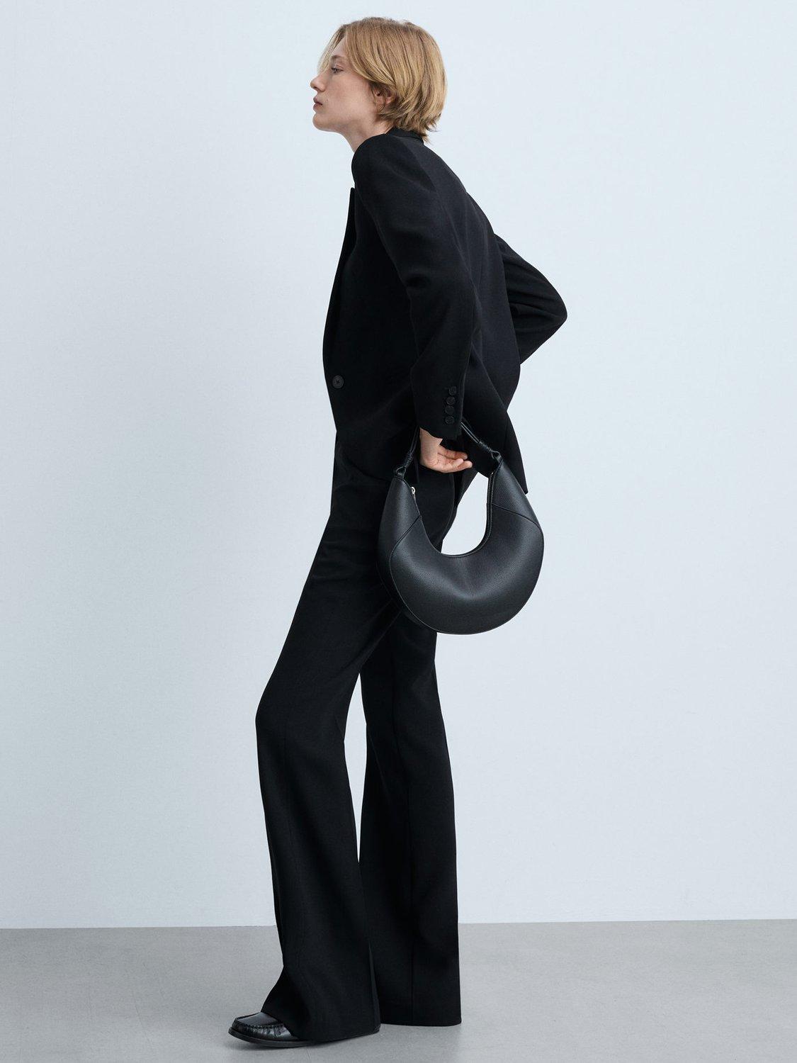Product image 6 of 8, which shows Mango Iguana Wide Leg Trousers, Black, 14
