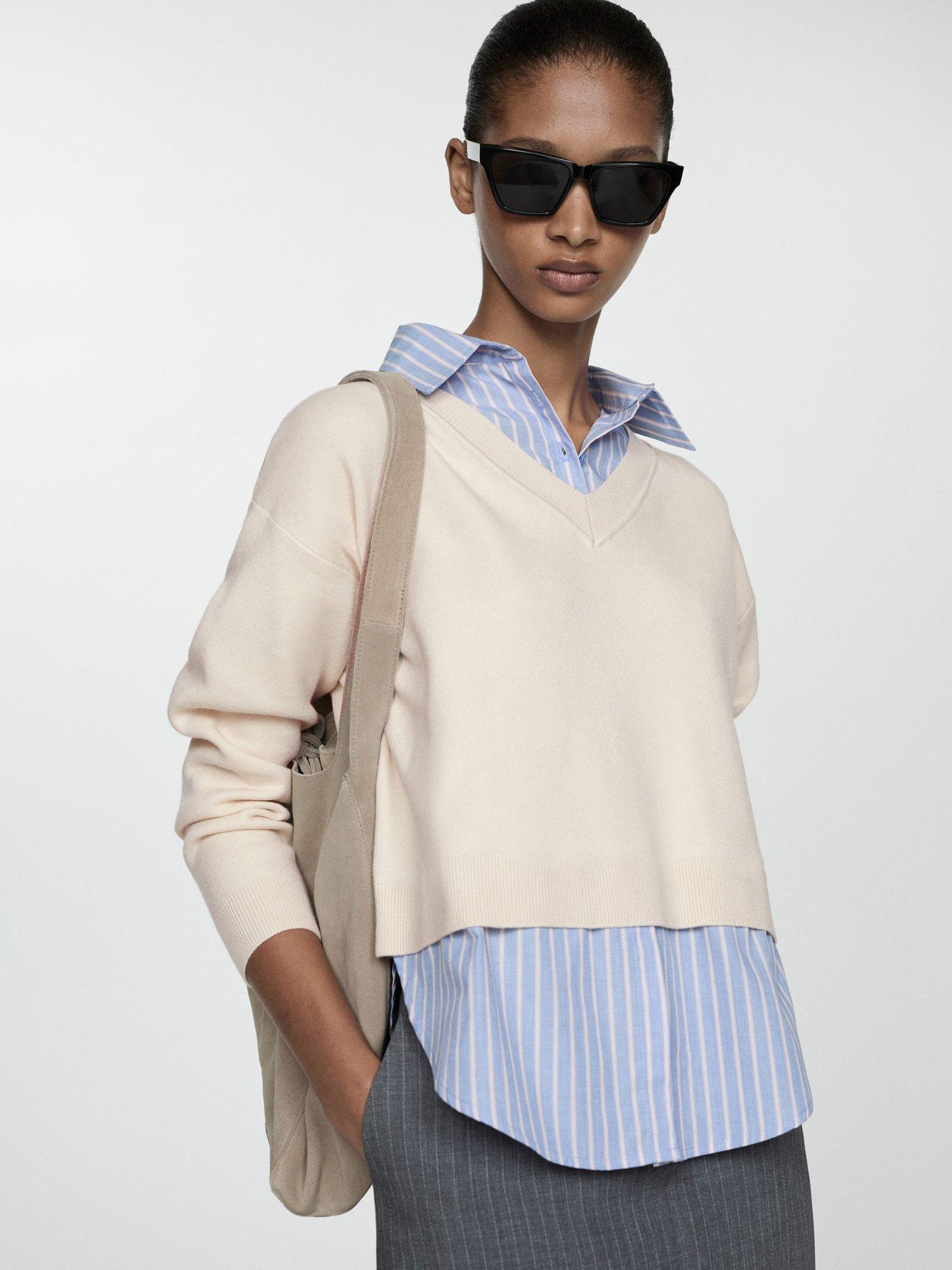 Mango Chiara Shirt Jumper Cream Blue