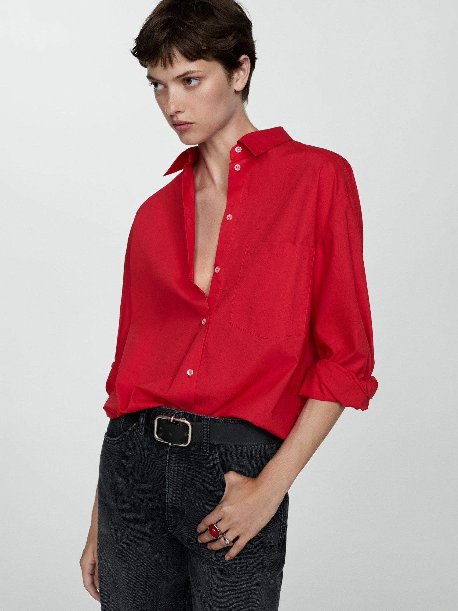Product image 1 of 7, which shows Mango Juanes Pocket Long Sleeve Shirt, Red, 10