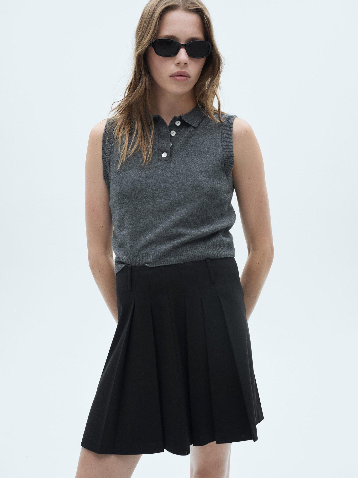 Mango Grunge Pleated Pinstripe Mini Skirt