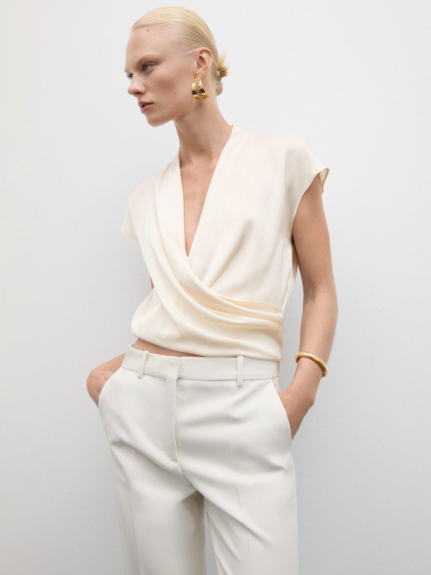 Mango Cruise Drape Top, Cream
