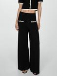 Mango Ladydi Contrast Piping Trousers, Black