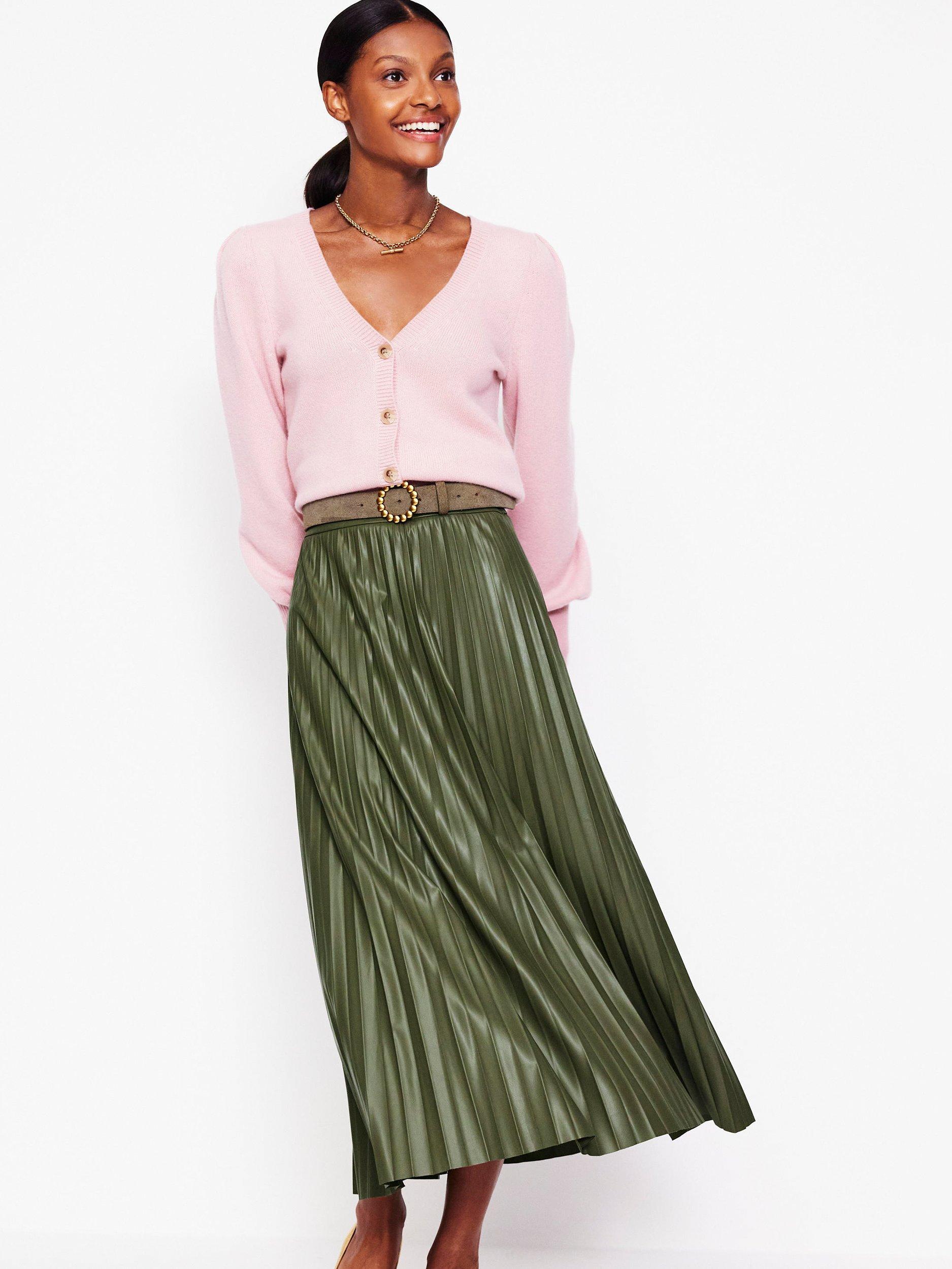 Boden Camilla Faux Leather Pleated Maxi Skirt Classic Khaki