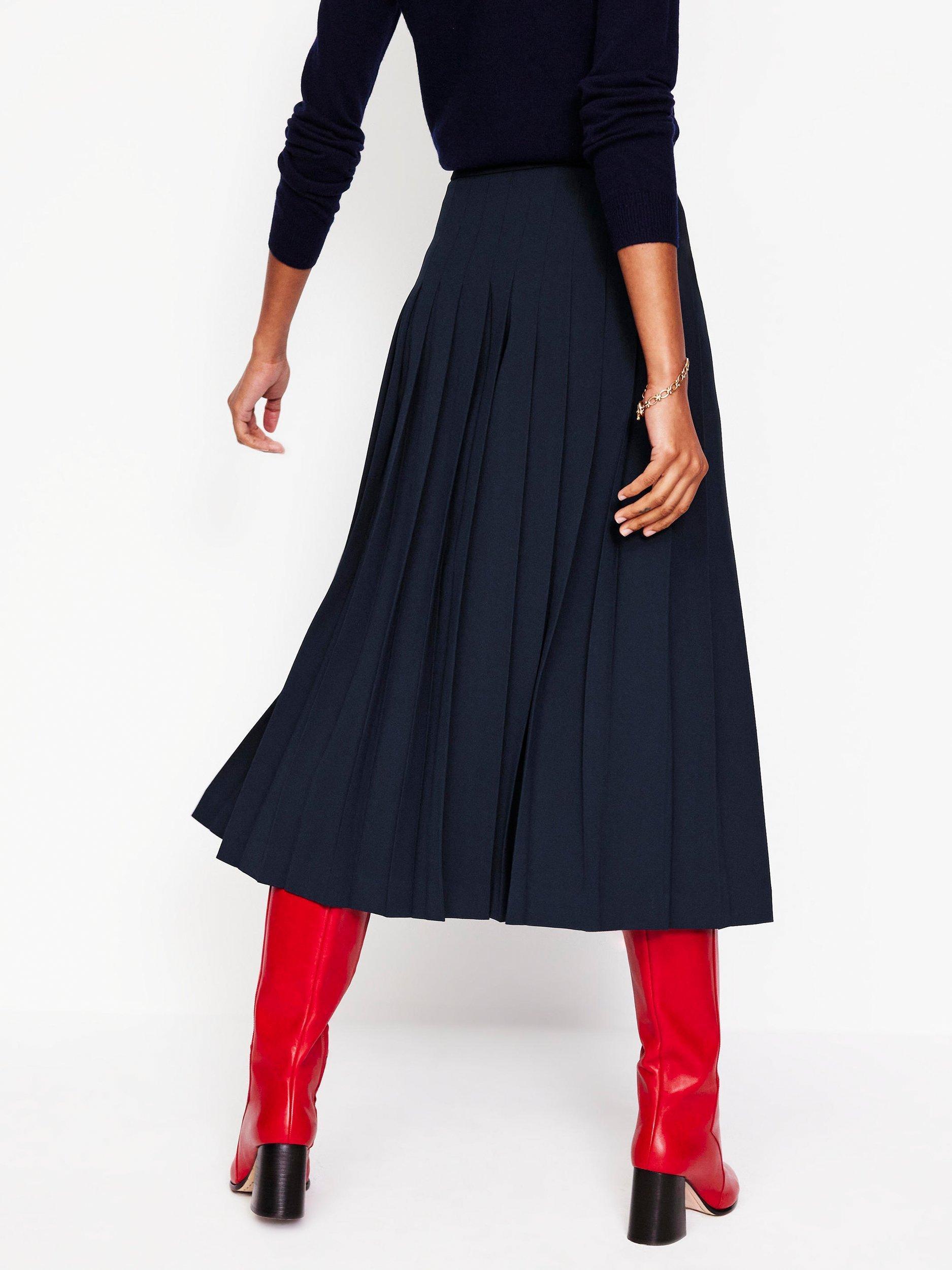 Boden Josephine Pleated Midi Skirt Navy