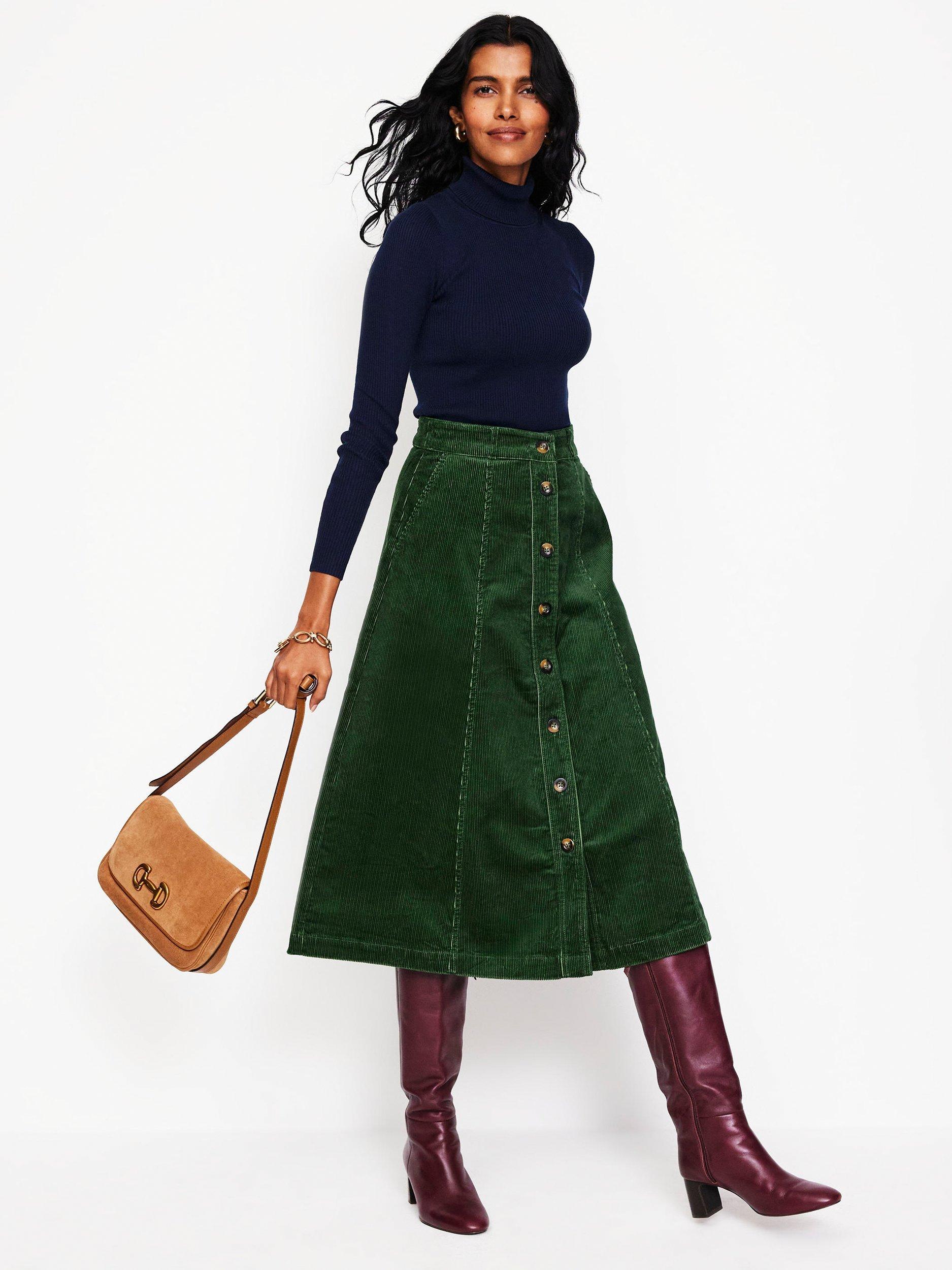 Boden Petra Cord Midi Skirt Winter Green