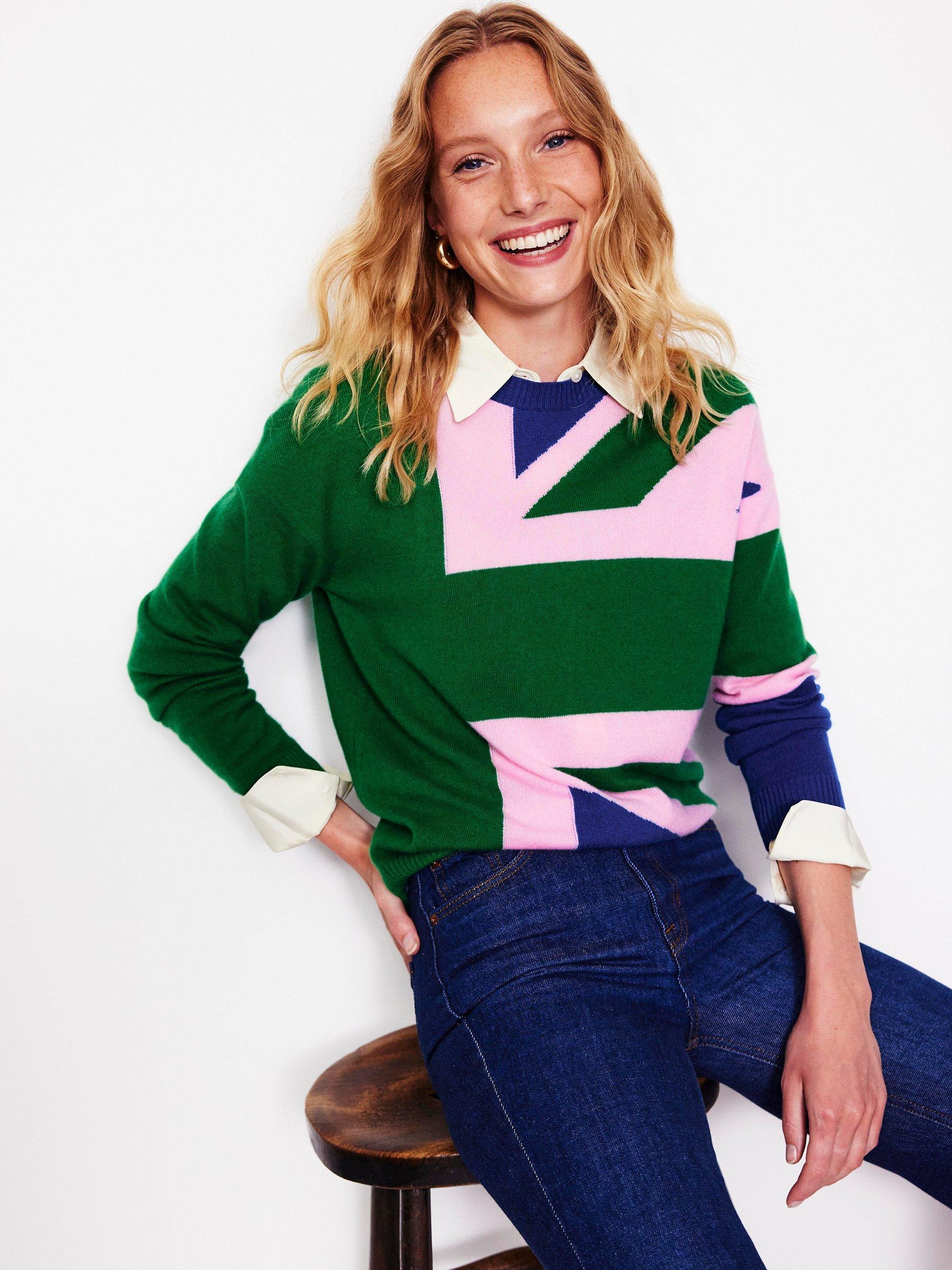 Boden Lydia Union Flag Cashmere Jumper Green Multi