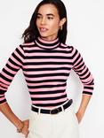 Boden Anna Stripe Rib Roll Neck Top, Spring Blossom/ Navy