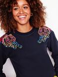 Boden Emi Embroidered Tigers Sweatshirt, Navy/Multi