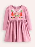 Mini Boden Kids' Nellie Cotton Squirrel Applique Dress, Pink Woodland