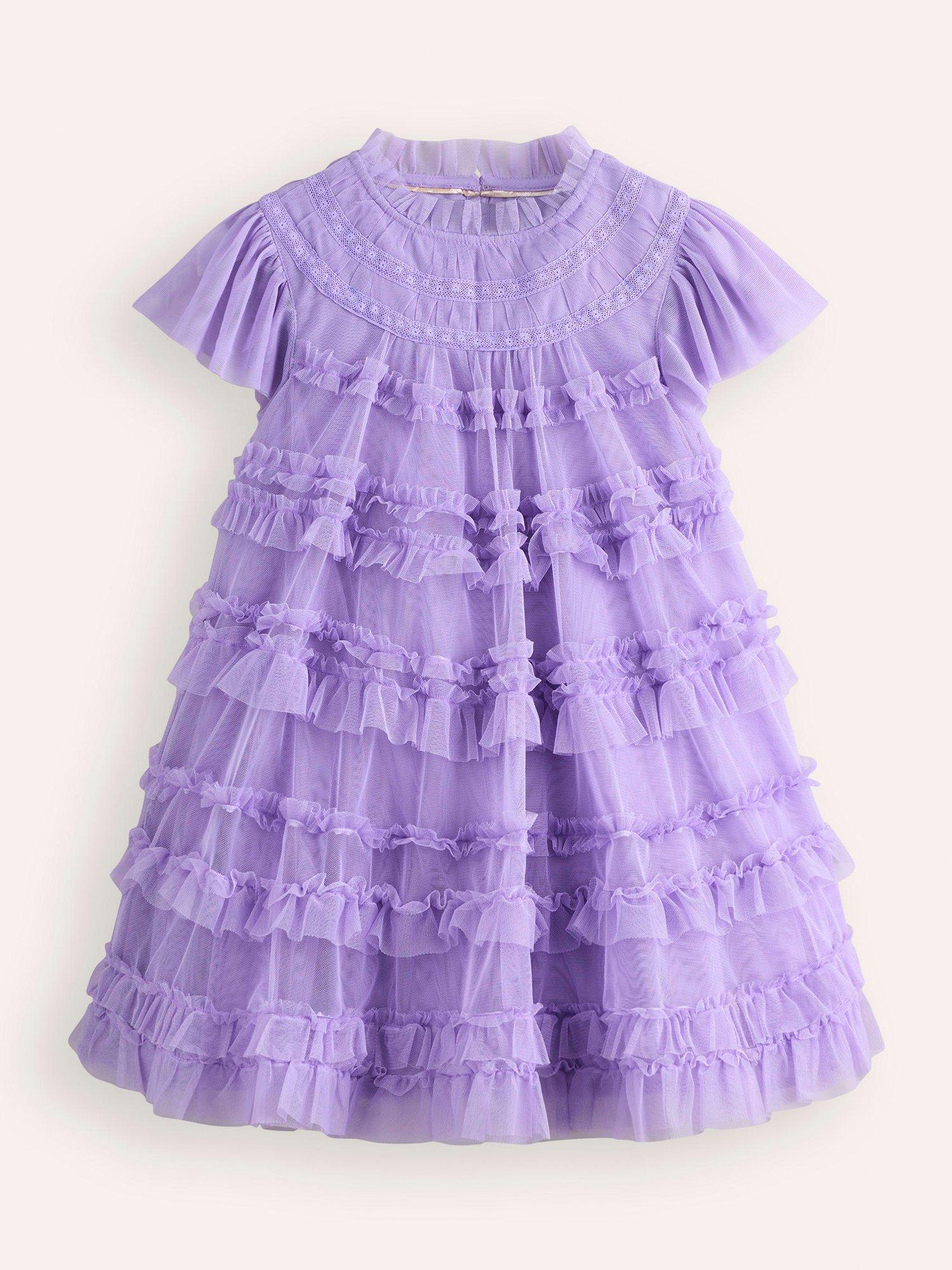 Mini Boden Kids' Winnie Tulle Tiered Dress, Misty Lavender