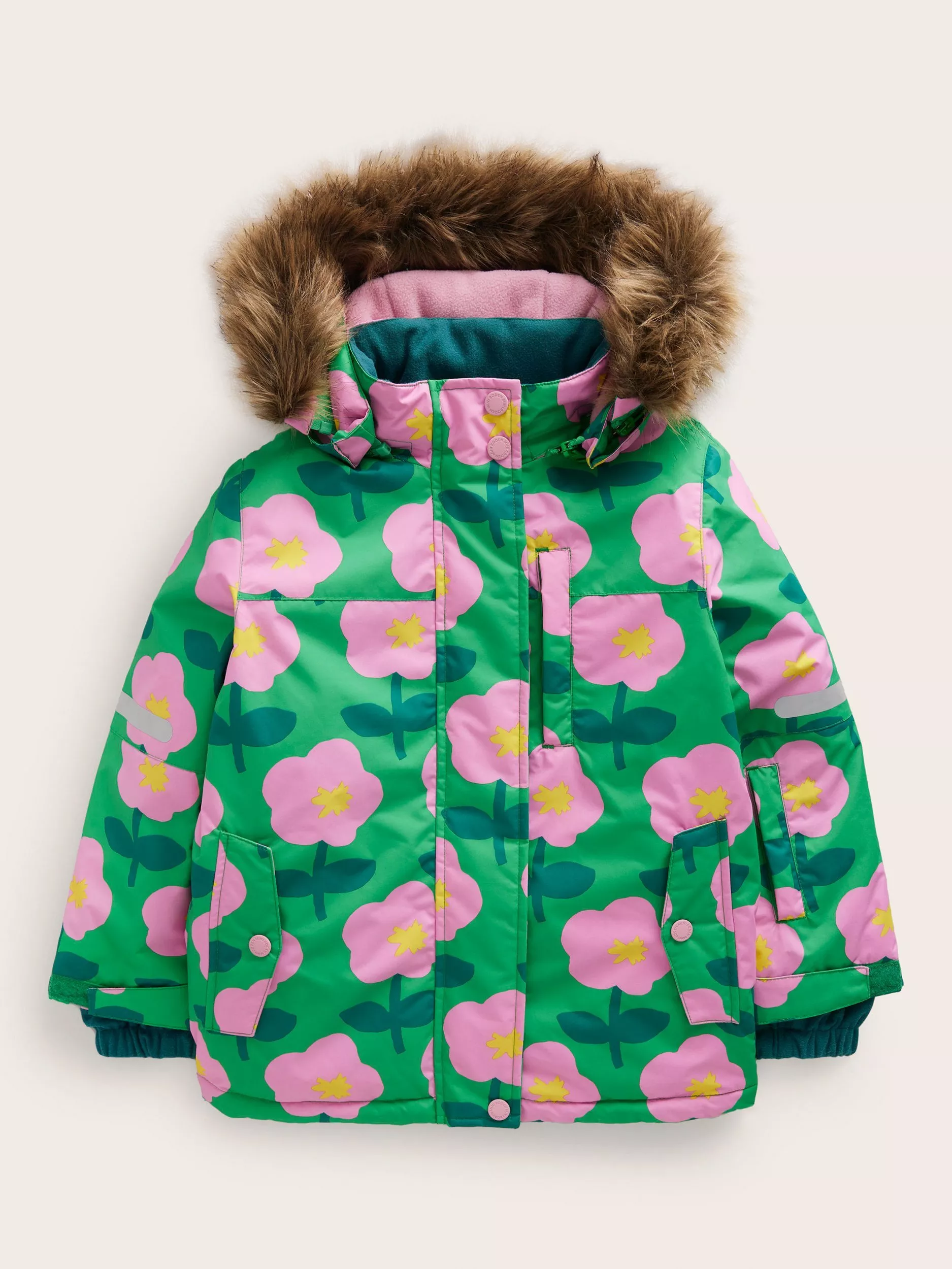 Mini Boden Kids All Weather Waterproof Coat Emerald Flower