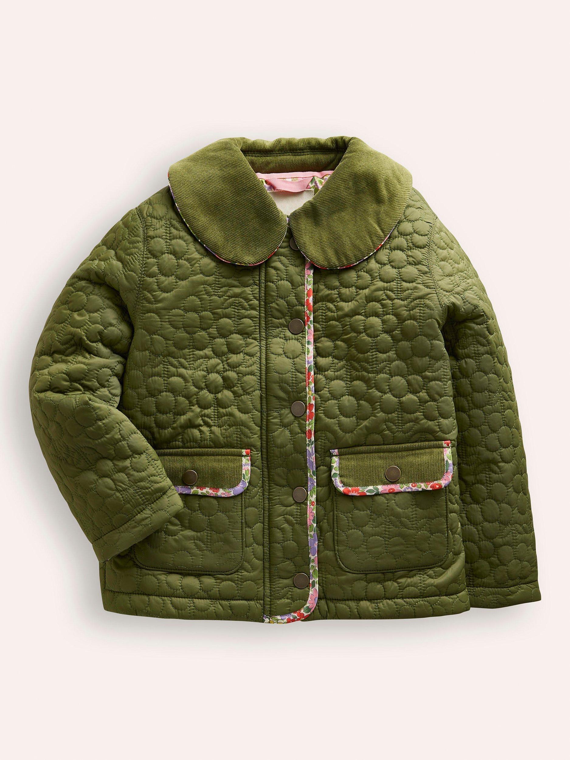 Mini Boden Kids' Classic Quilted Coat, Woodland Moss Green