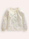 Mini Boden Kids' Frill Neck Jersey Top, Ivory Little Hearts