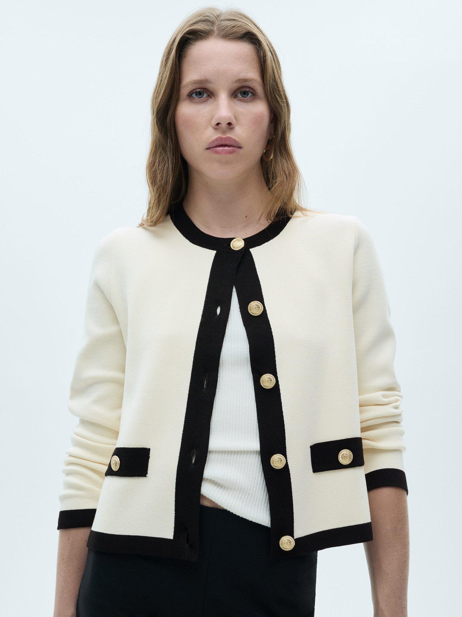 Mango Pia Knitted Jacket, Light Beige