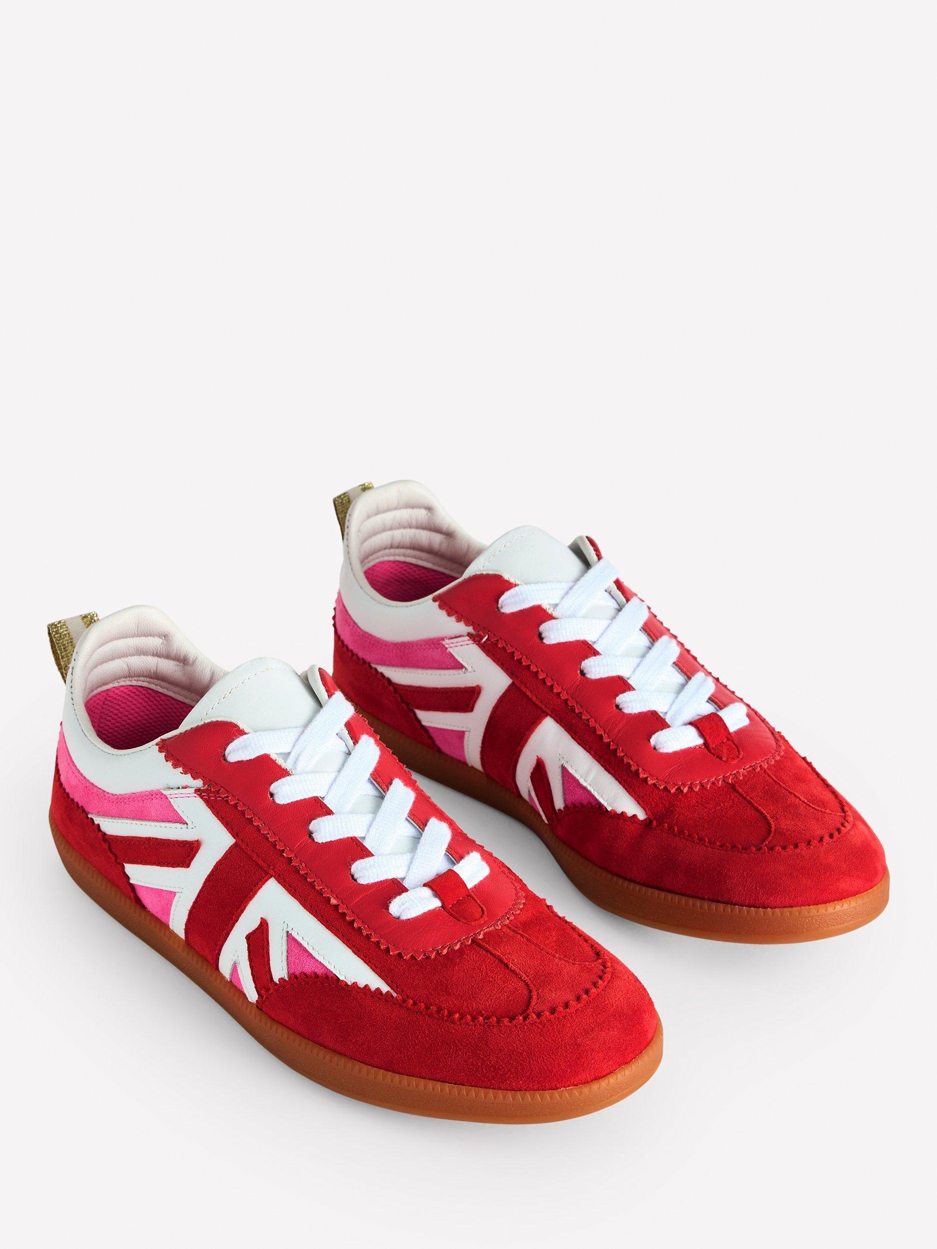 Product image 3 of 5, which shows Boden Erin Suede Union Jack Trainers, Red/Multi, 4
