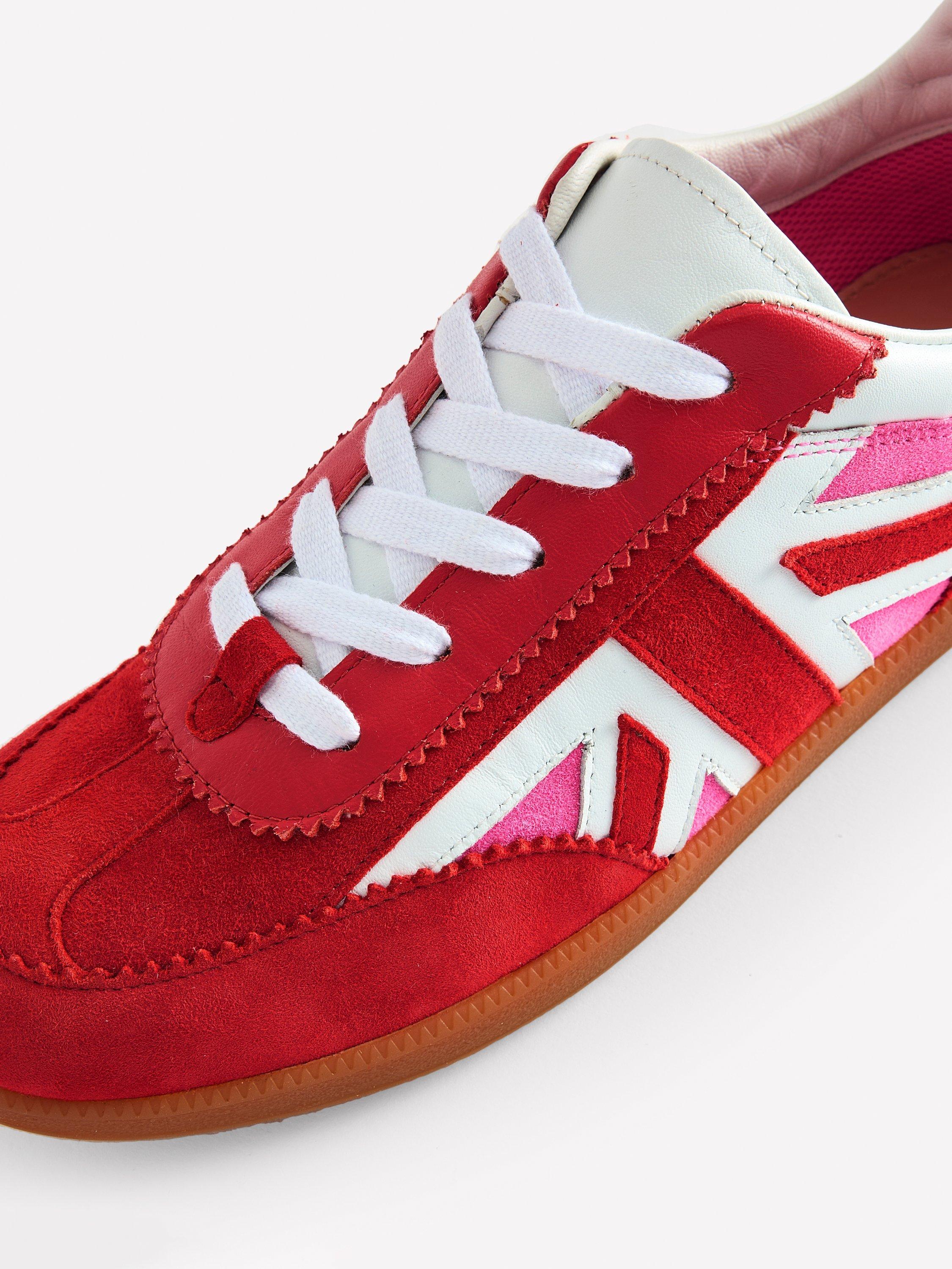 Product image 4 of 5, which shows Boden Erin Suede Union Jack Trainers, Red/Multi, 4