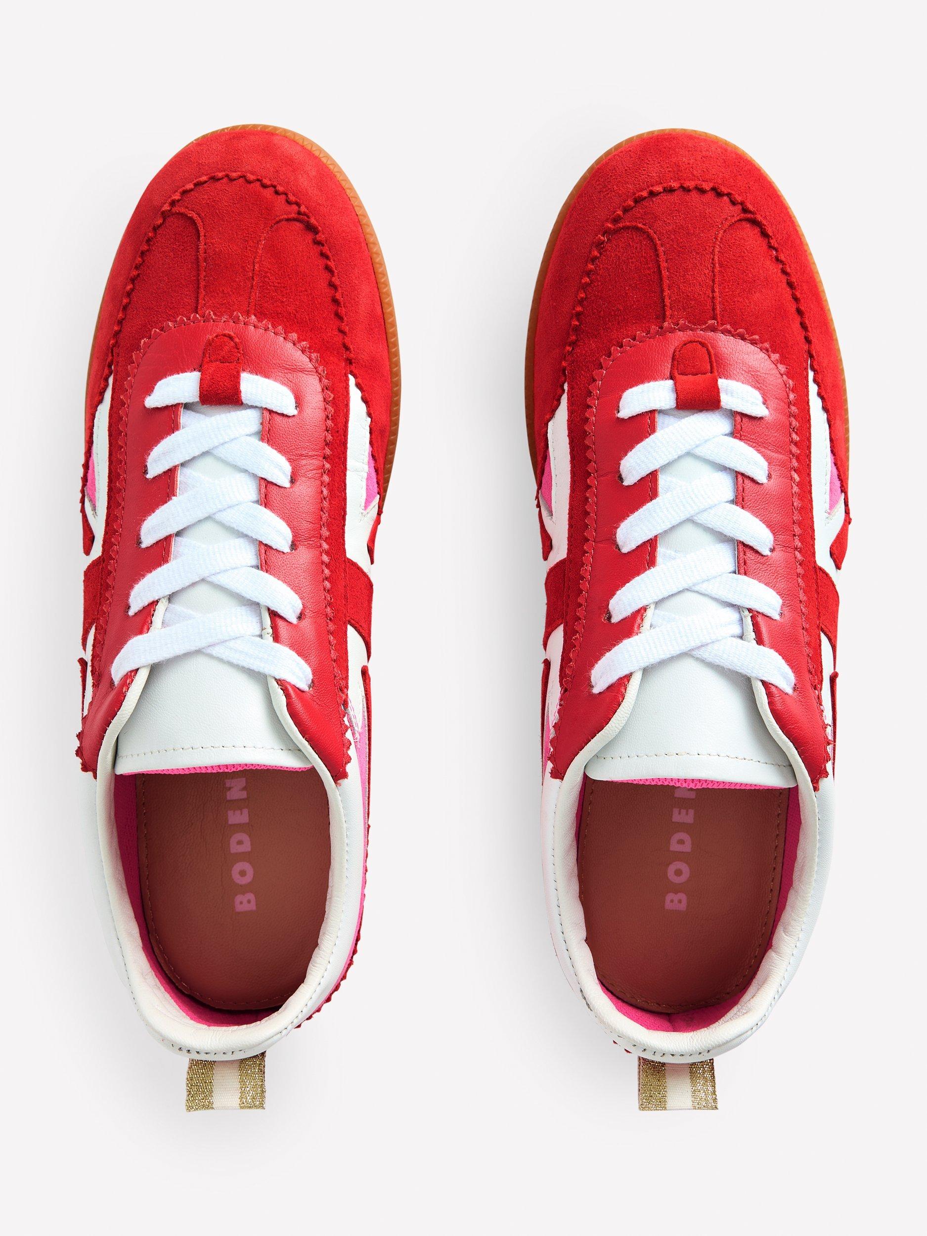 Product image 5 of 5, which shows Boden Erin Suede Union Jack Trainers, Red/Multi, 4