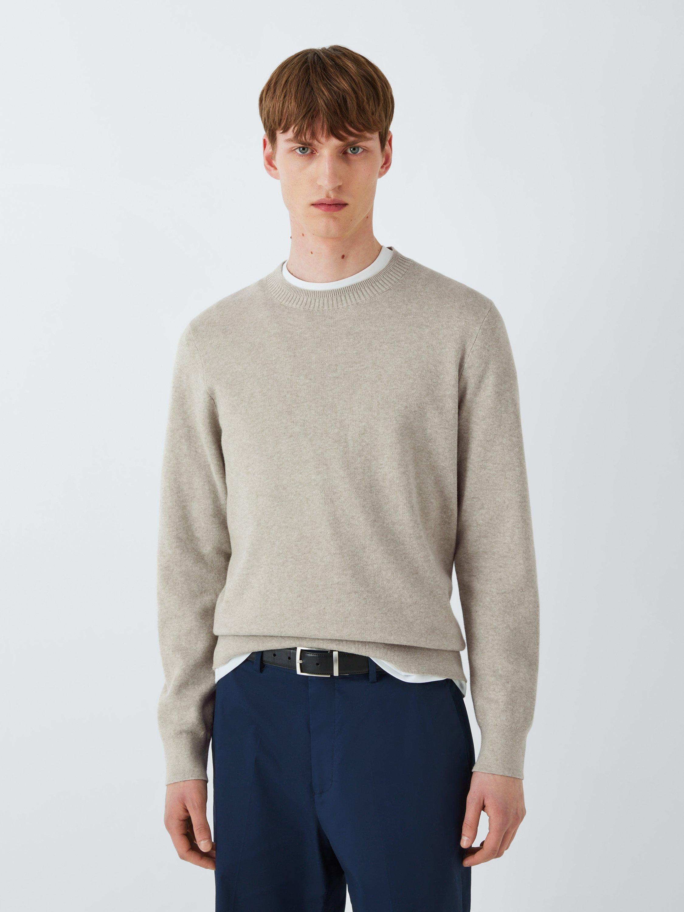 Product image 1 of 6, which shows Kin Bird's Eye Cotton Knit Crew Neck Jumper, Smoke Melange, S