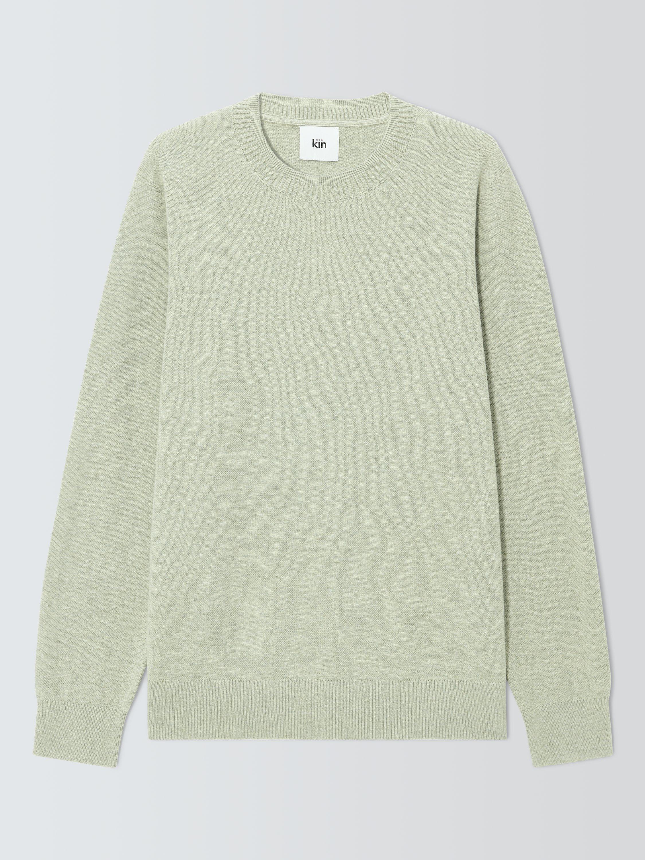 Product image 4 of 6, which shows Kin Bird's Eye Cotton Knit Crew Neck Jumper, Smoke Melange, S