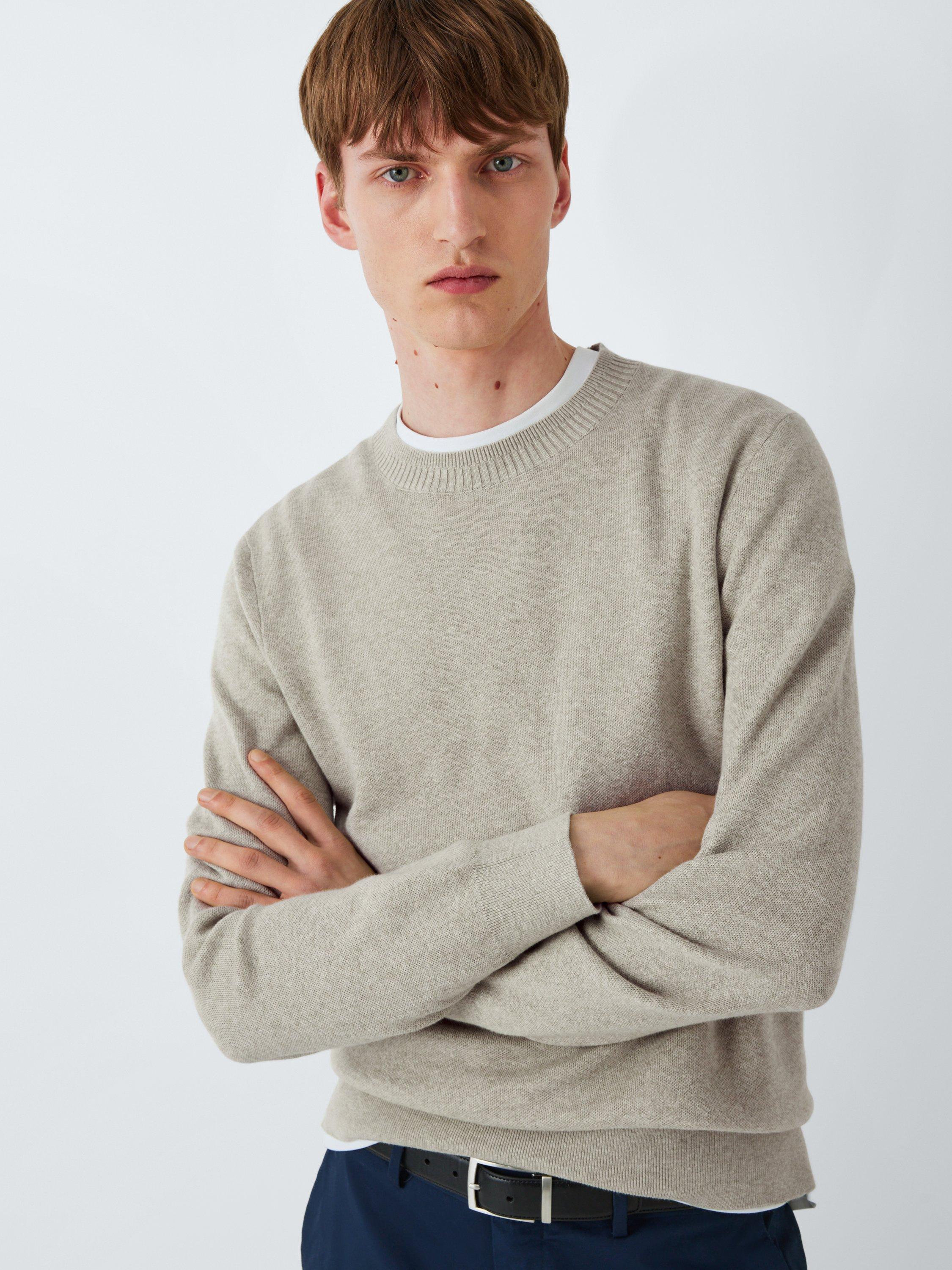 Product image 6 of 6, which shows Kin Bird's Eye Cotton Knit Crew Neck Jumper, Smoke Melange, S