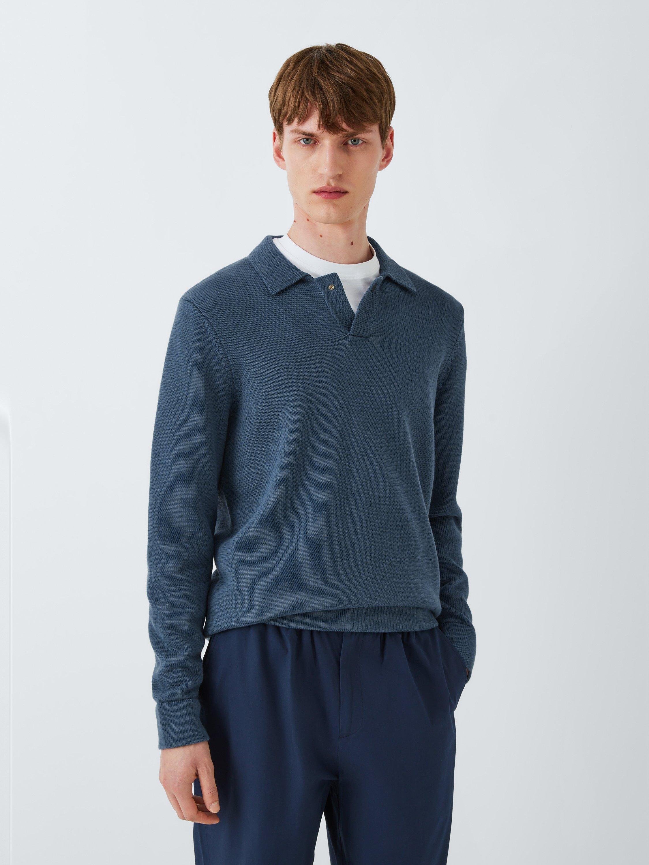 Product image 1 of 6, which shows Kin Polo Neck Cotton Knit Jumper, Orion Blue, M