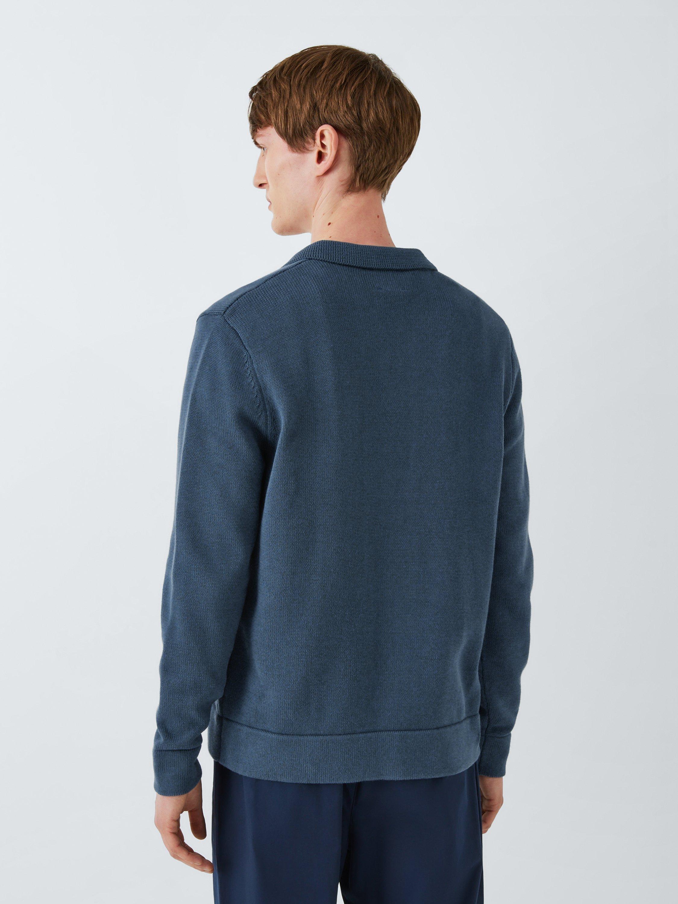Product image 2 of 6, which shows Kin Polo Neck Cotton Knit Jumper, Orion Blue, M