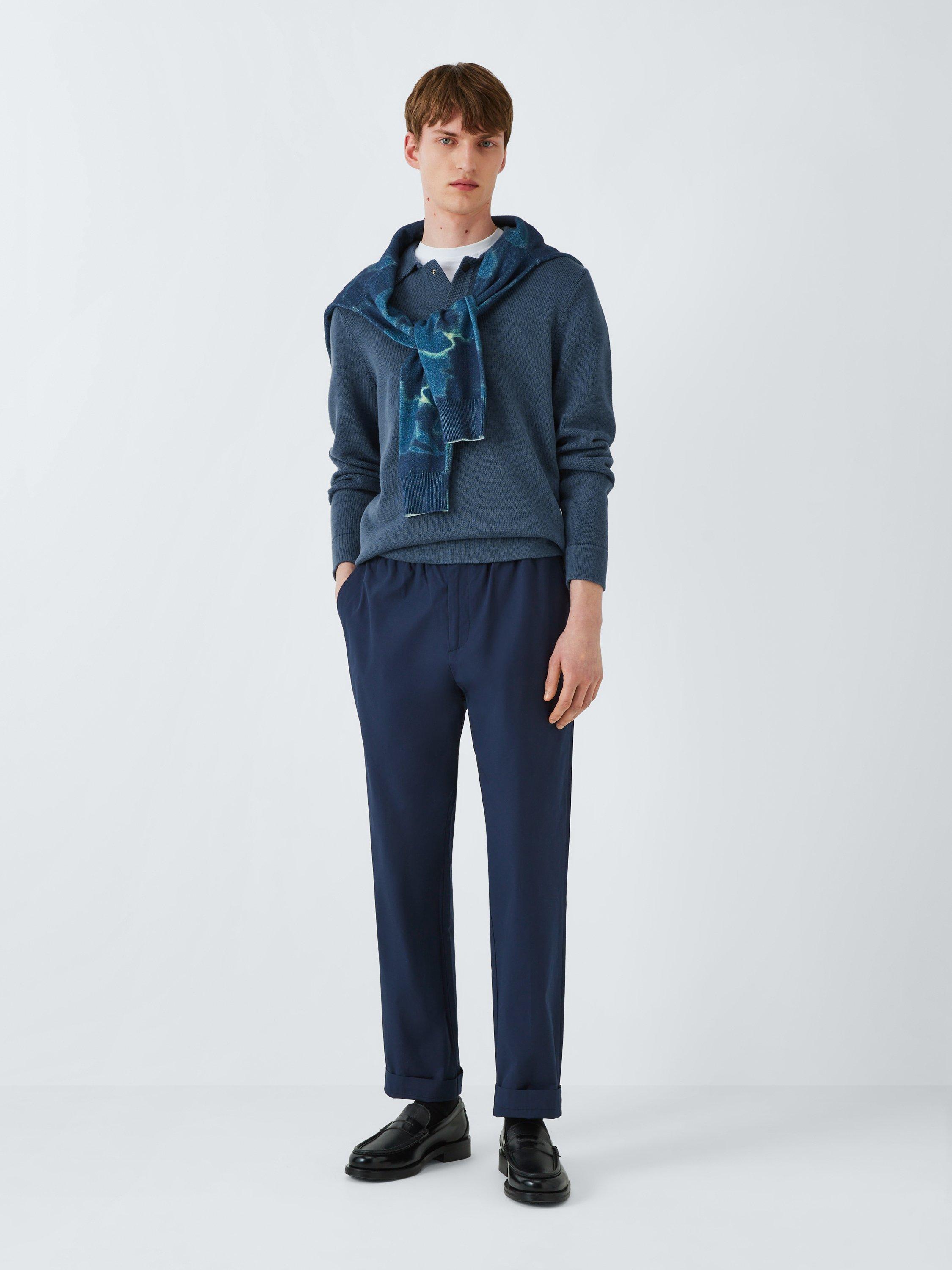 Product image 3 of 6, which shows Kin Polo Neck Cotton Knit Jumper, Orion Blue, M