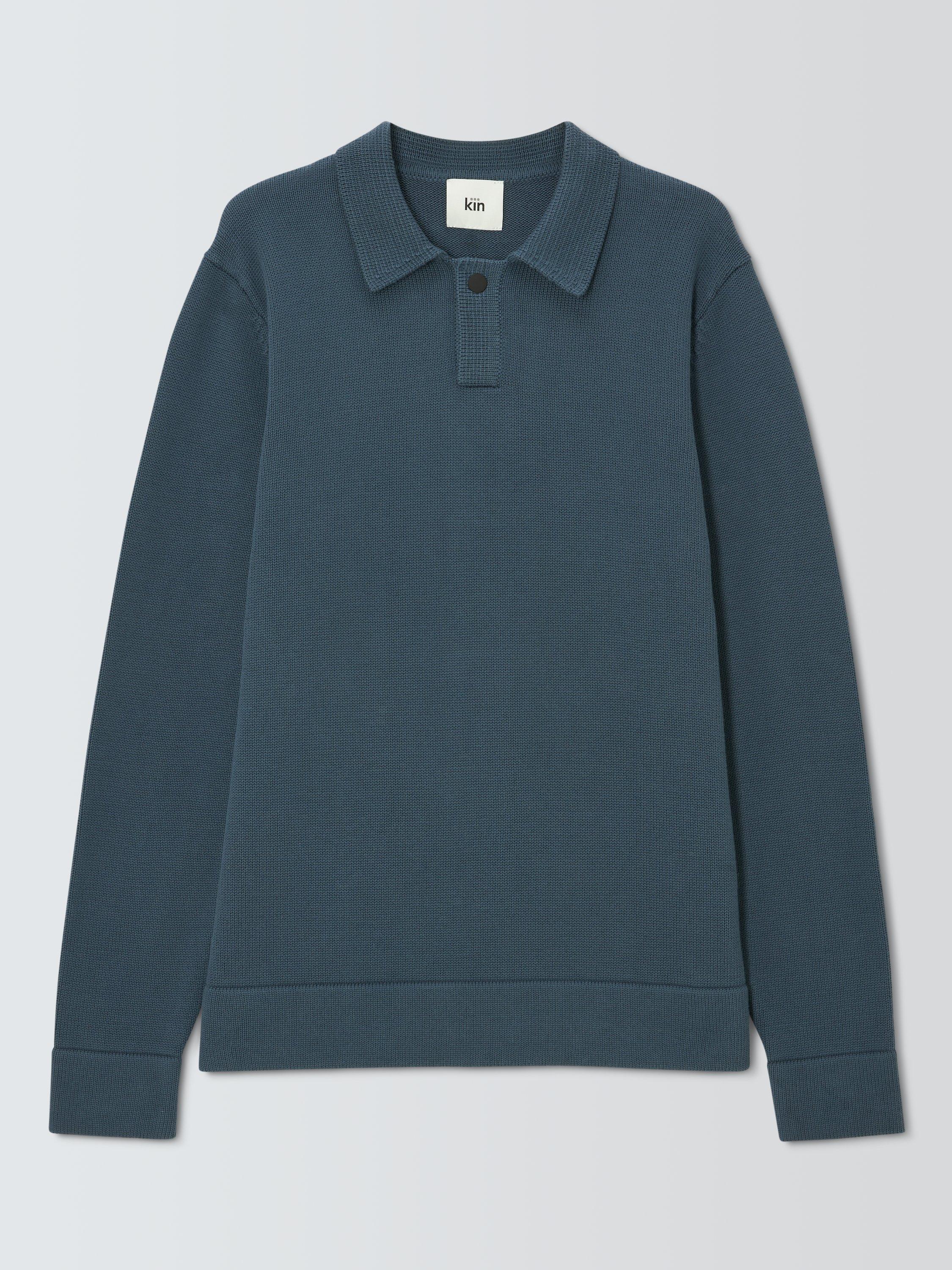 Product image 4 of 6, which shows Kin Polo Neck Cotton Knit Jumper, Orion Blue, M