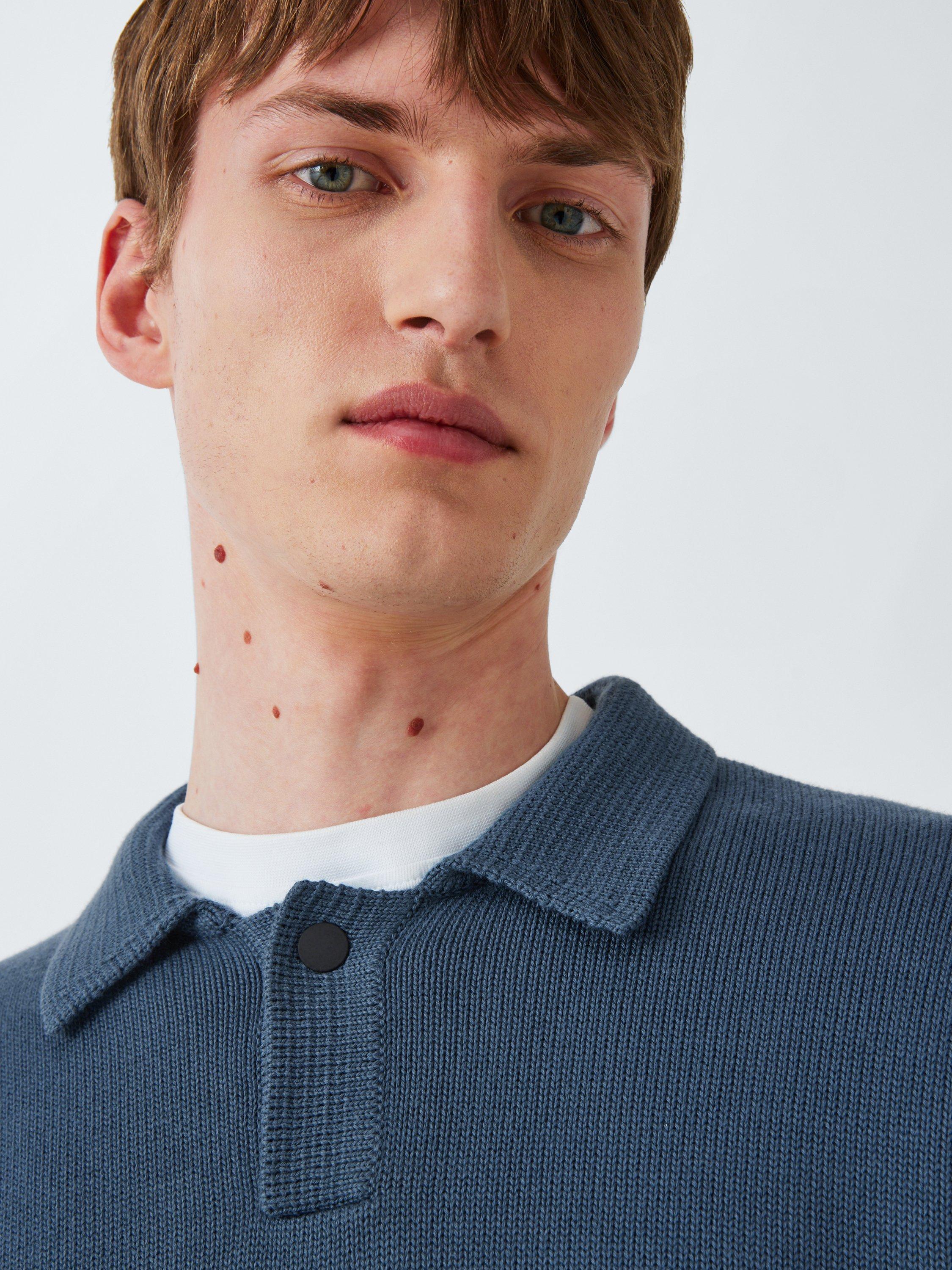 Product image 5 of 6, which shows Kin Polo Neck Cotton Knit Jumper, Orion Blue, M