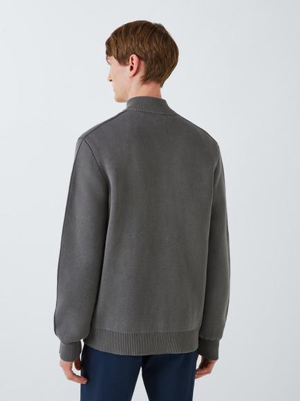 Kin Seam Zip Through Cotton Knit Cardigan, Castor Grey - view 2, Castor Grey