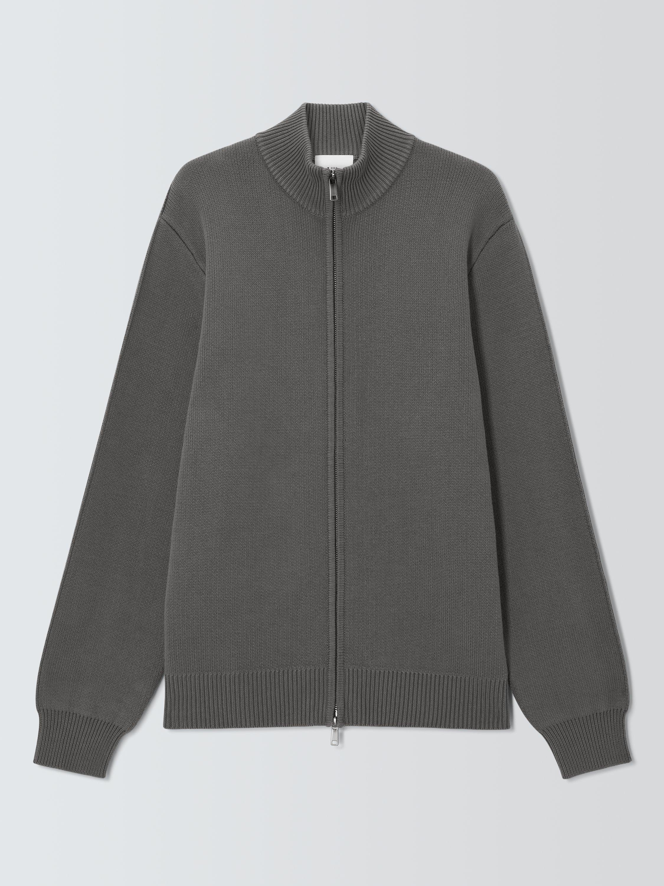 Product image 4 of 6, which shows Kin Seam Zip Through Cotton Knit Cardigan, Castor Grey, S