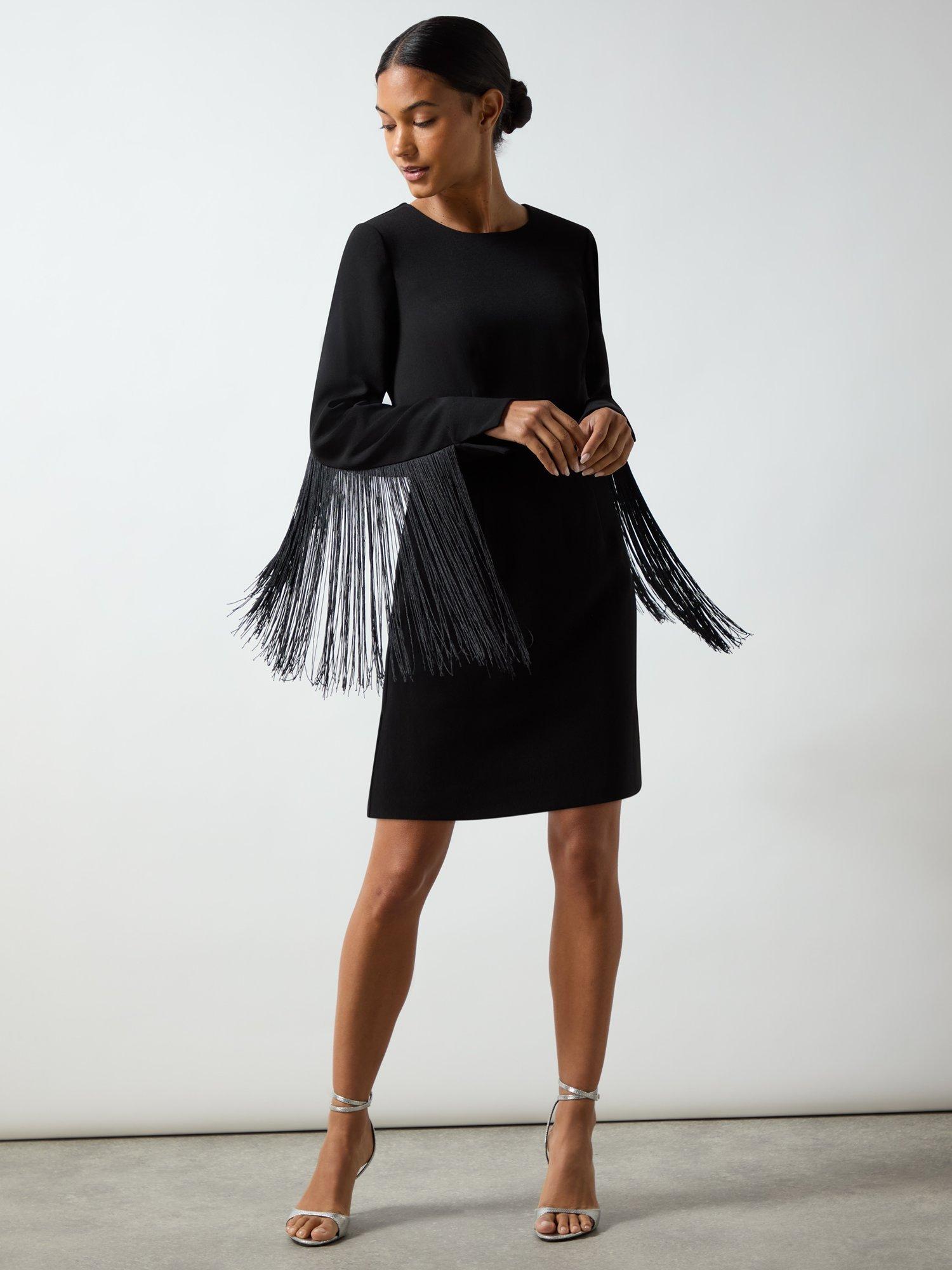Product image 3 of 5, which shows Ro&Zo Fringe Sleeve Dress, Black, 6
