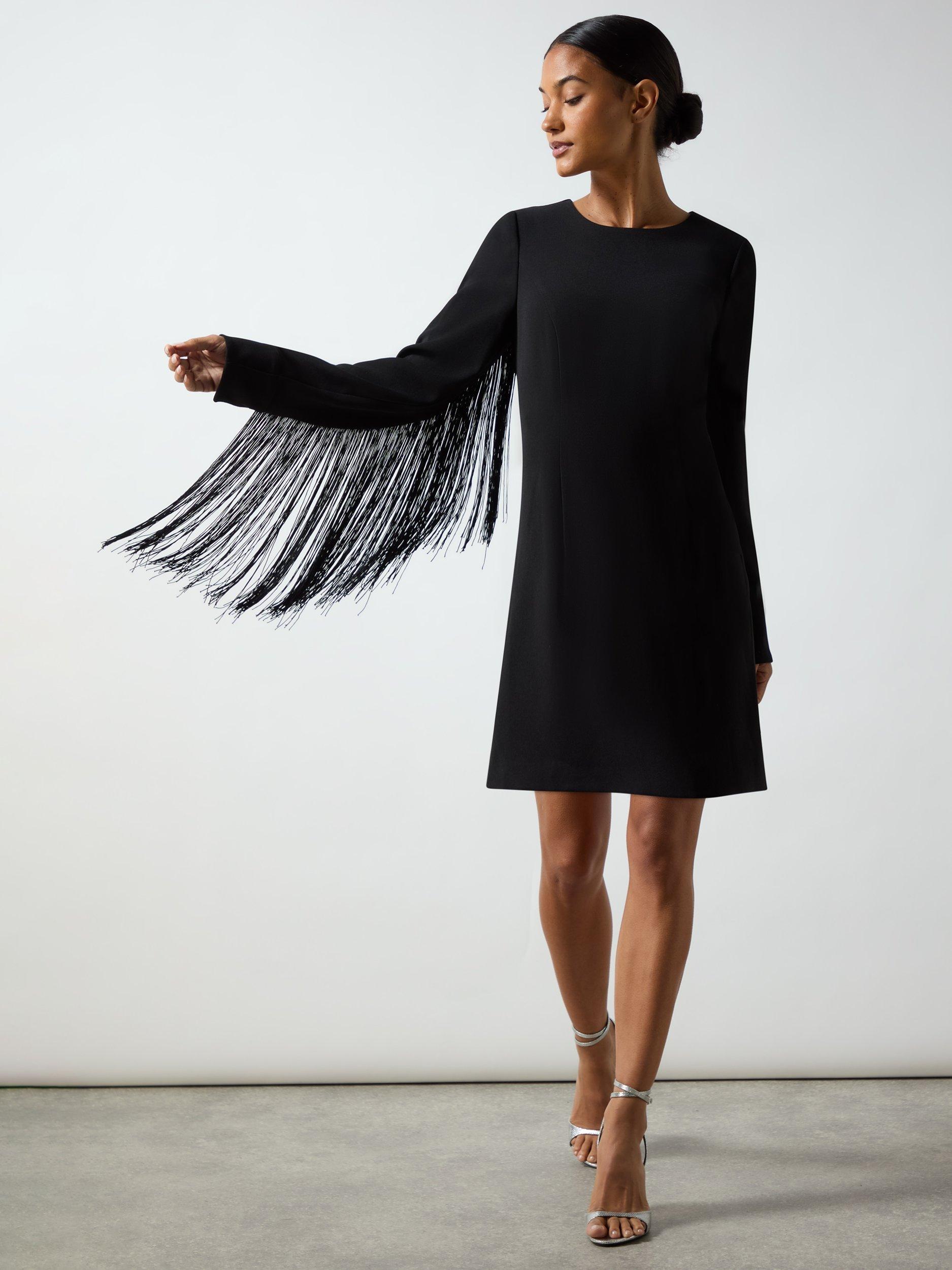 Product image 5 of 5, which shows Ro&Zo Fringe Sleeve Dress, Black, 6