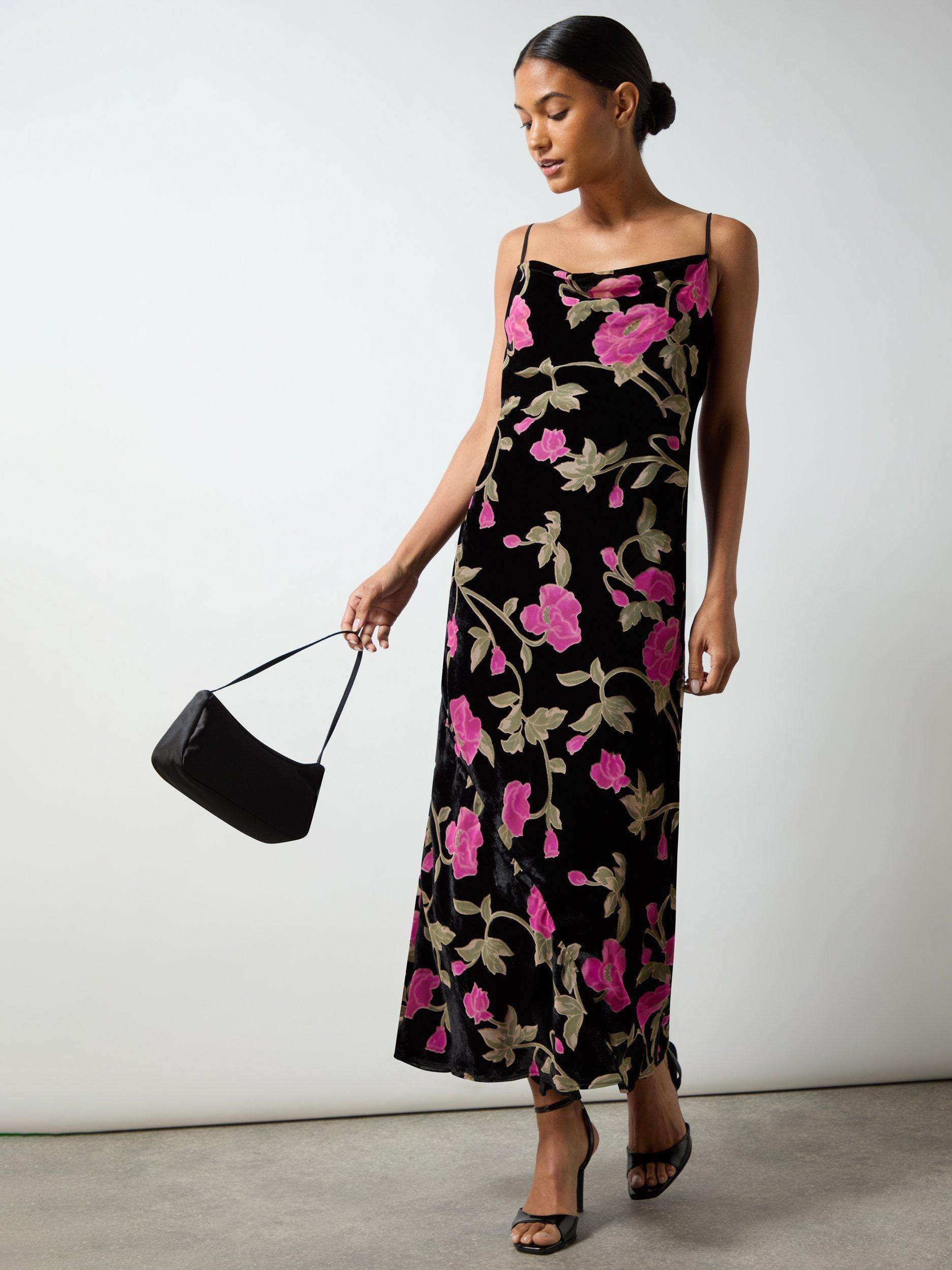 Product image 4 of 7, which shows Ro&Zo Matilda Floral Velvet Burnout Maxi Dress, Black/Multi, 16