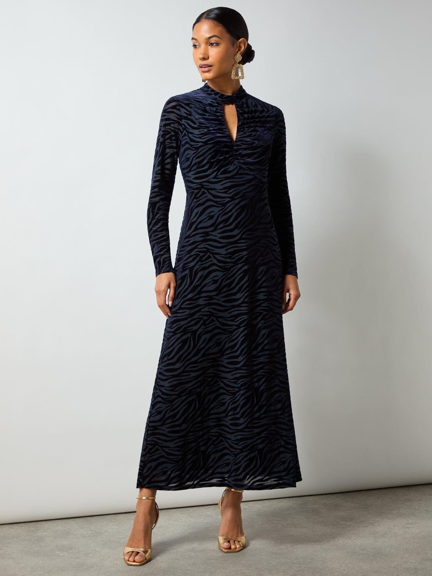 Product image 4 of 6, which shows Ro&Zo Zara Zebra Burnout Keyhole Dress, Navy/Multi, 18