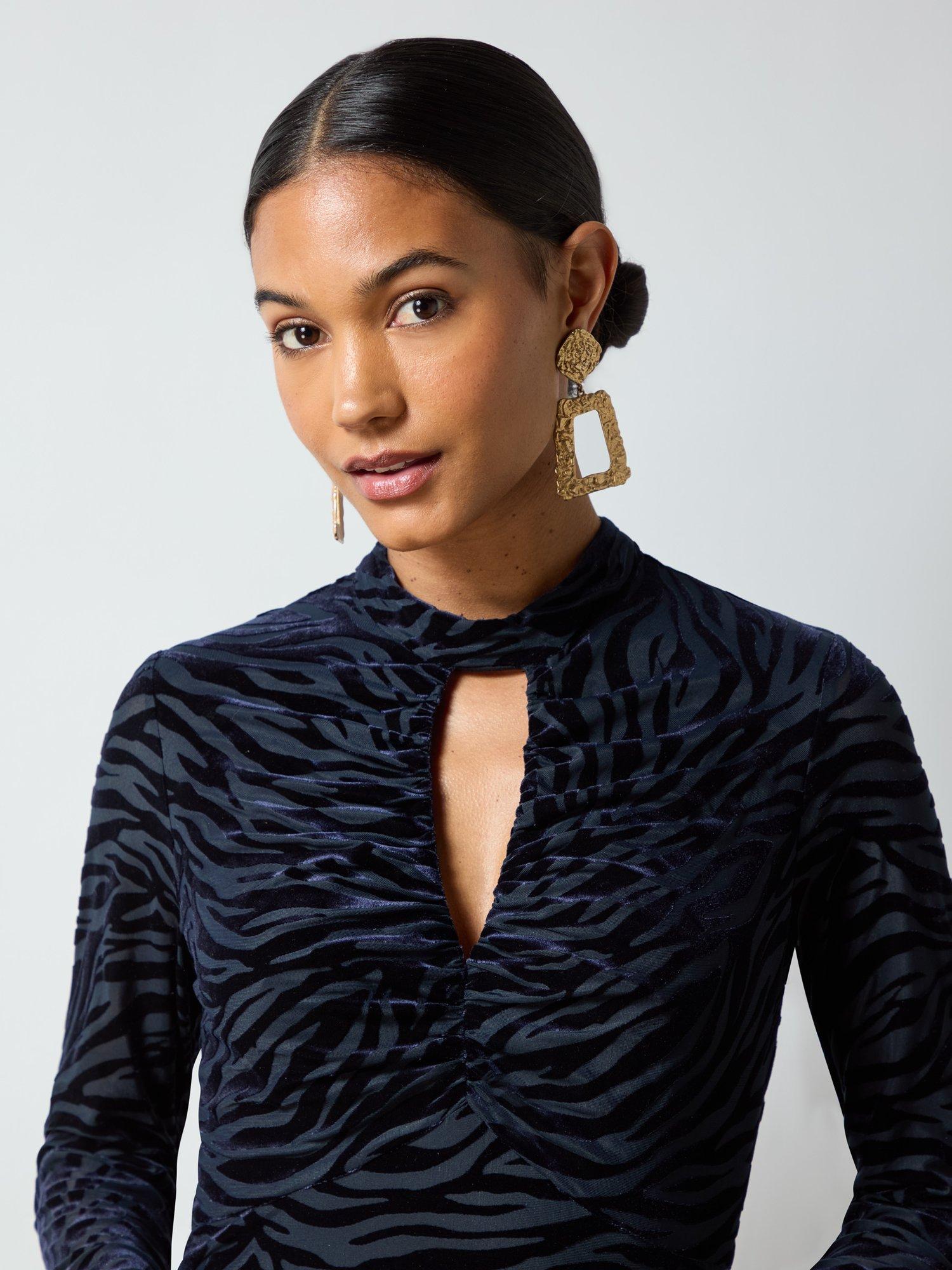 Product image 5 of 6, which shows Ro&Zo Zara Zebra Burnout Keyhole Dress, Navy/Multi, 18