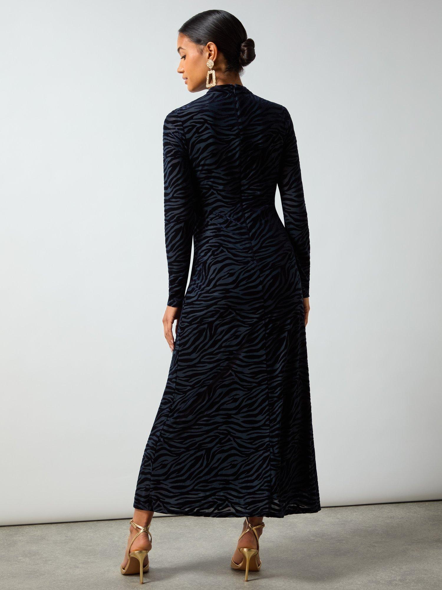 Product image 6 of 6, which shows Ro&Zo Zara Zebra Burnout Keyhole Dress, Navy/Multi, 18