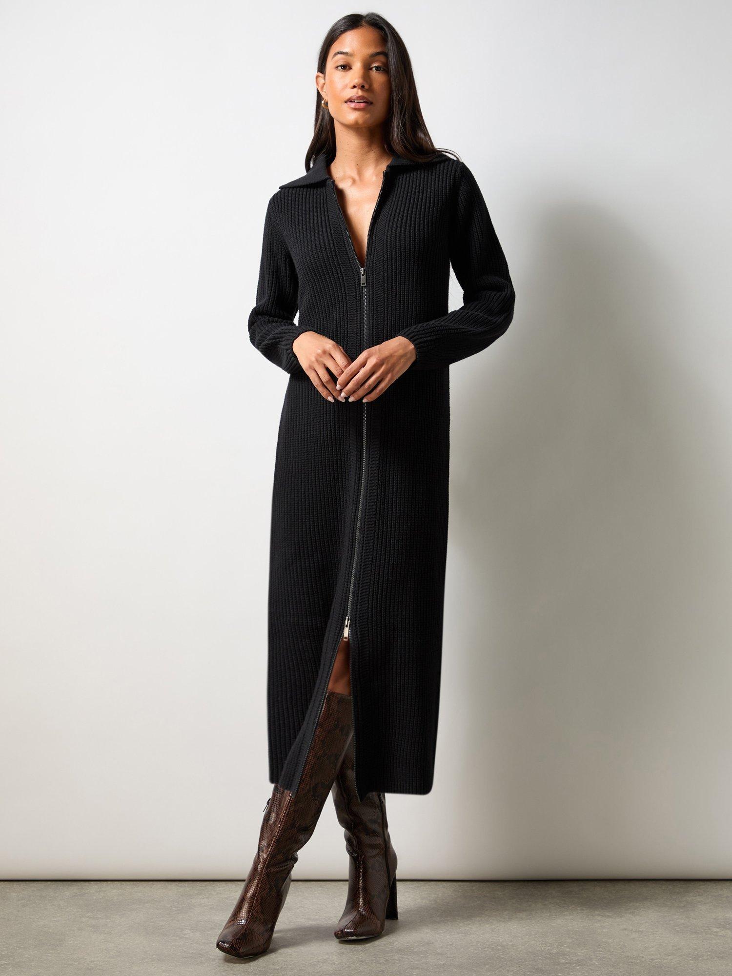 Ro&Zo Petite Zip Through Knit Dress, Black