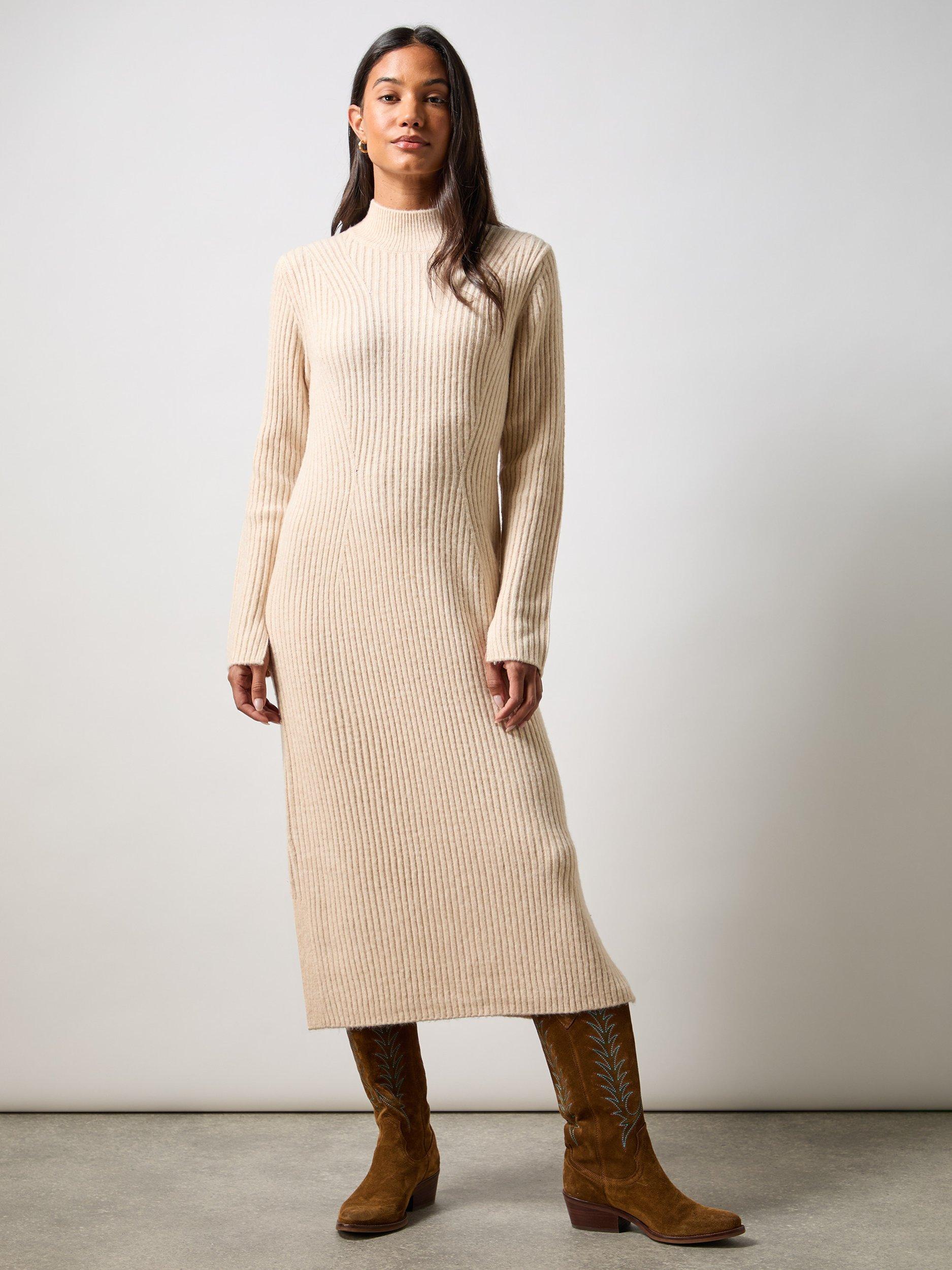 Ro&Zo Petite High Neck Jumper Dress, Oatmeal