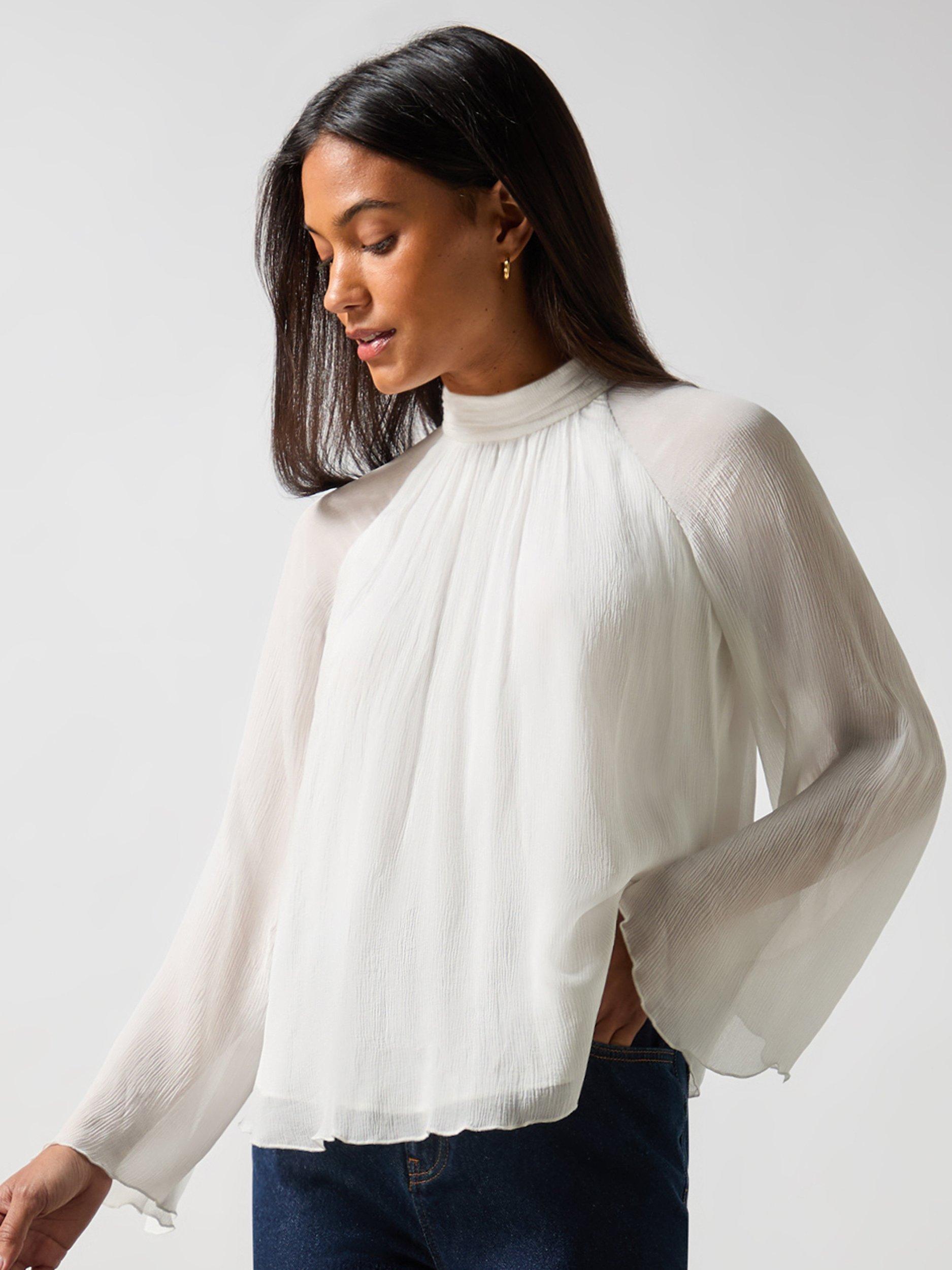 Ro Zo Ivory Crinkle Flared Sleeve Blouse White